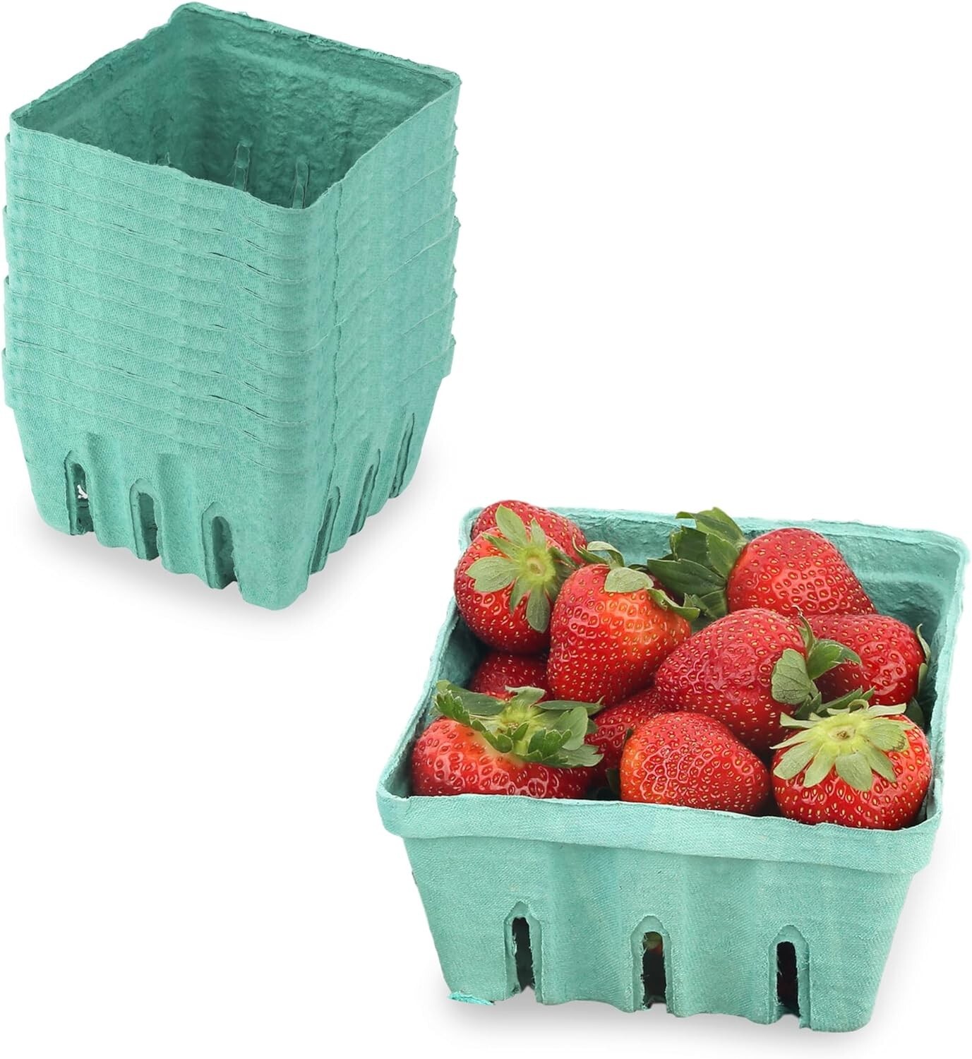 MT Products 1 Quart Green Pulp Vented Berry Produce Basket – Pack of 15
