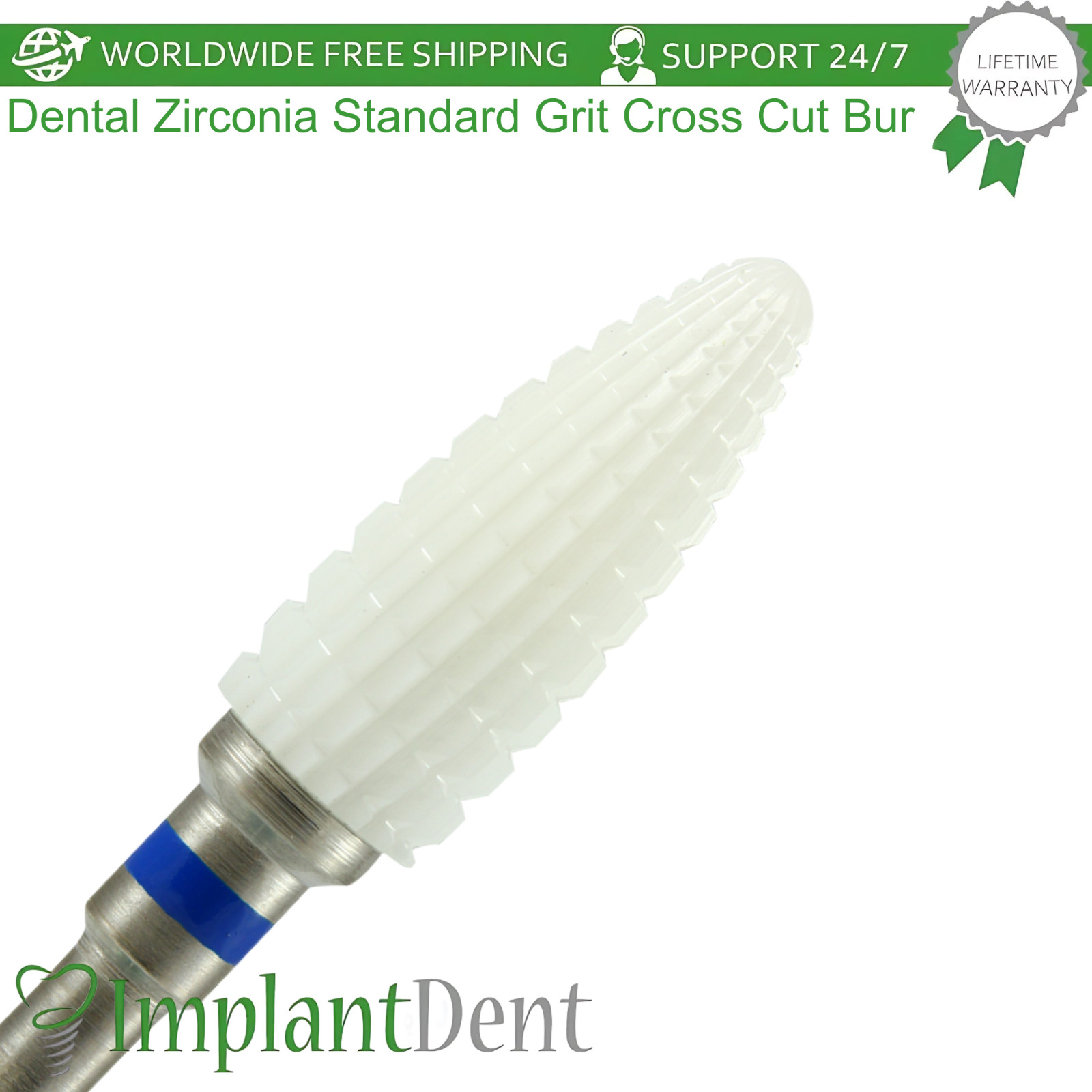 Dental Zirconia Bur Standard Grit Cross Cut BuIIet White 6400501 Ø6.0mm x 14.5mm