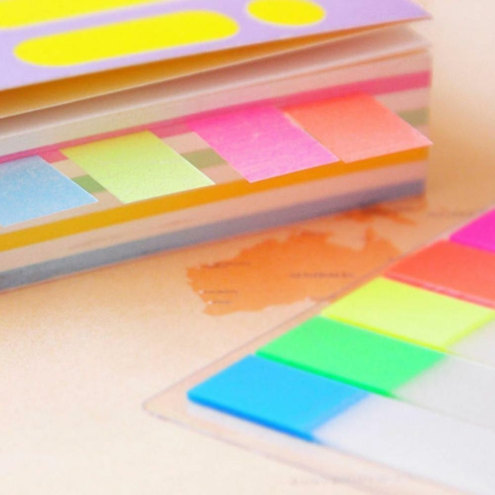 100Pcs Fluorescence Sticky Notes Memo Flags For Bookmark Sticker Colors US@