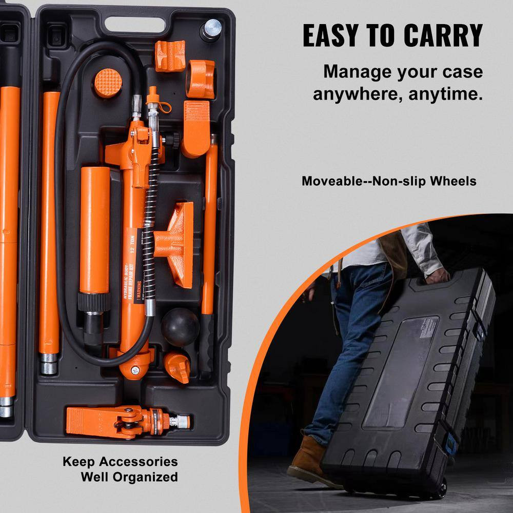 12 Ton Porta Power Kit, Hydraulic Ram with Pump with 4.6 Ft. /1.4 M Oil Hose, Po