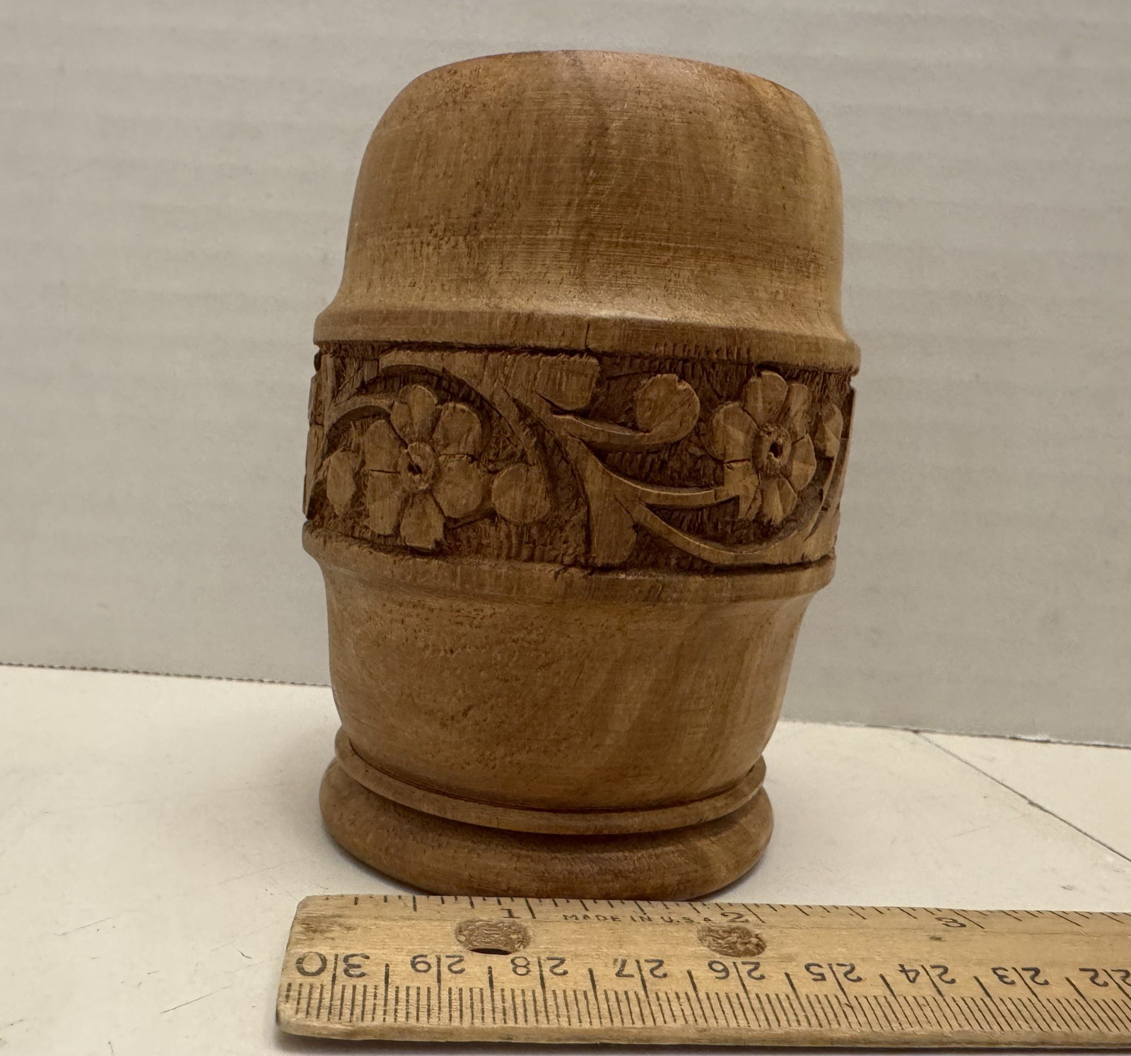 Hand-Carved Pen Holder – Floral Wooden Desk Organizer Cup Made in India