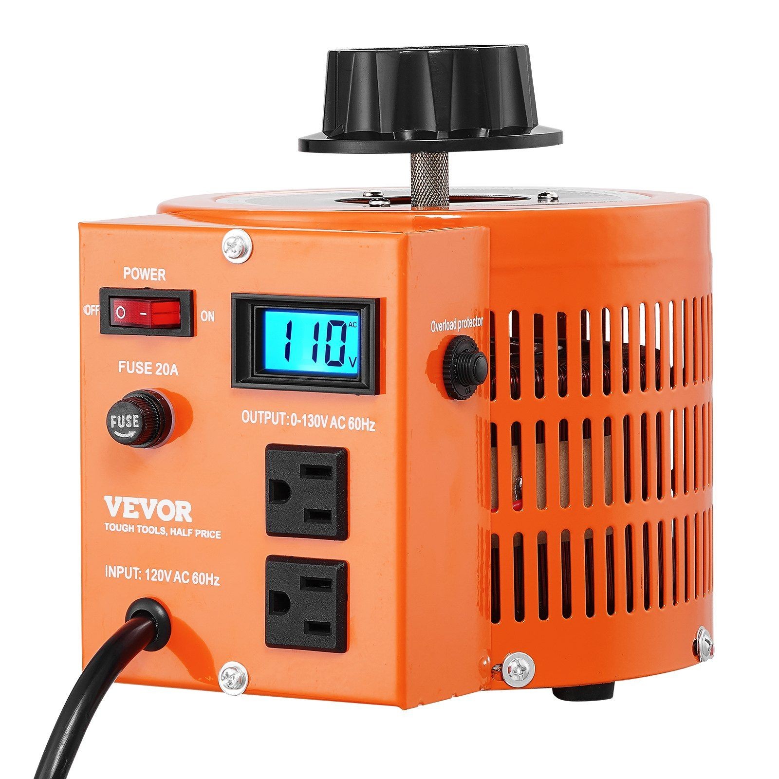 2000VA Industrial Voltage Regulator 110V Input 0-130V Output LCD Thermal