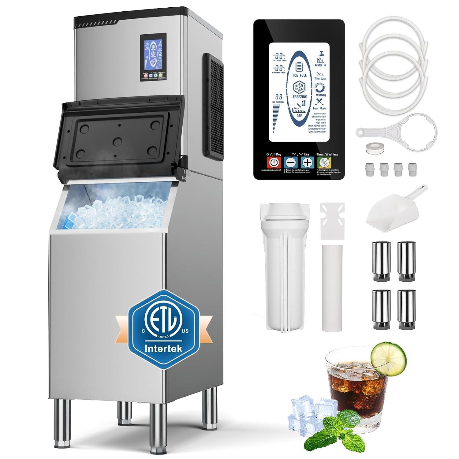 xutum680Lbs ETL Commercial Ice Maker Machine Industrial Ice Maker 550Lbs Storage