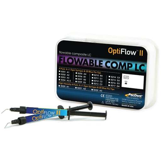 Pac-Dent 8202 OptiFlow II Nano Flowable LC Composite Syringes A2 4/Pk 1.5gm
