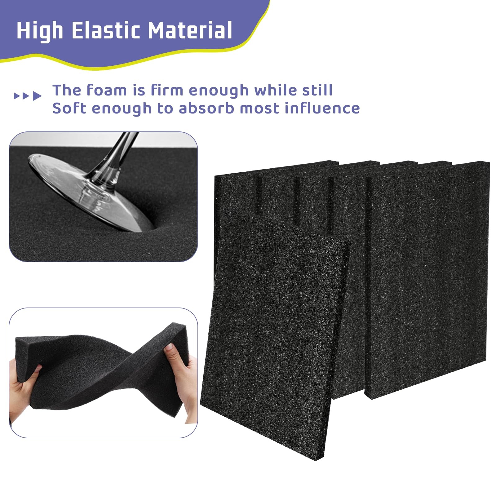 6 PCS 16x12x1 Inch Polyurethane Foam Inserts Black Craft Packing Case Sheets