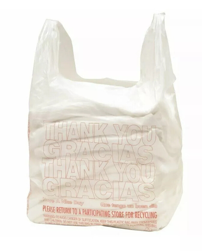 New 200ct Large 1/6 Thank You T-shirt Plastic Grocery Shopping Bags With Handle