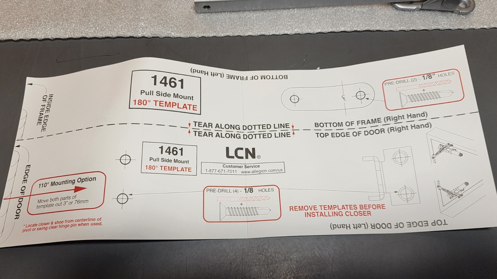 LCN 1461DEL Surface Mounted Door Closer W/Template Instructions TBWMS Alum Rw/Pa