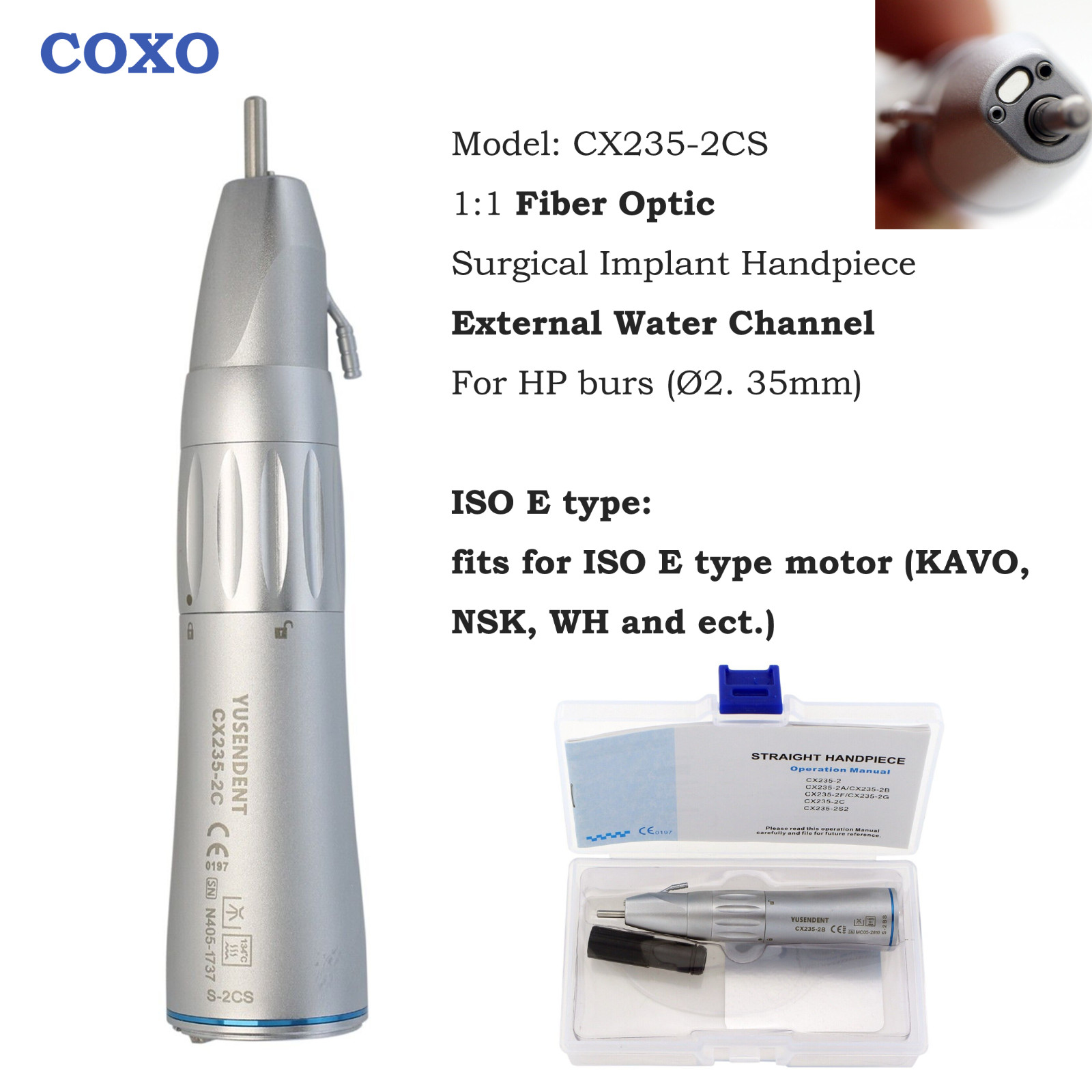 COXO Dental Surgical Handpiece 20:1 Implant Contra Angle 1:1 Straight Attachment