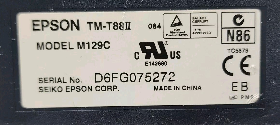 Epson TM-T88III – Thermal POS Receipt Printer – Model M129C – Untested/For Parts
