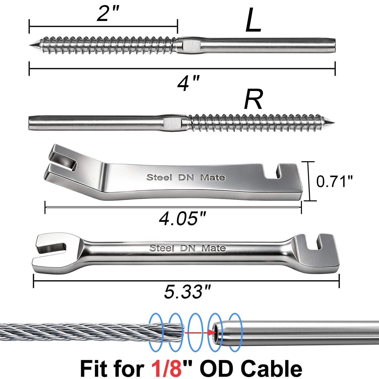 60 Pack T316 Stainless Steel Left&Right Handed Thread Swage Lag Screws for Wo…