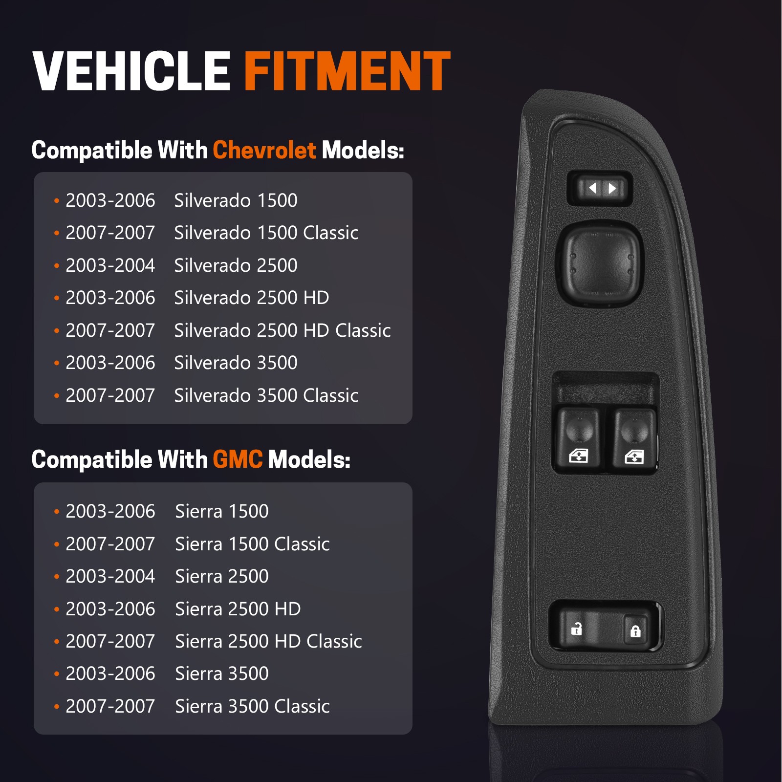Power Window Switch Front Driver Side For GMC Sierra Chevy Silverado 15883318