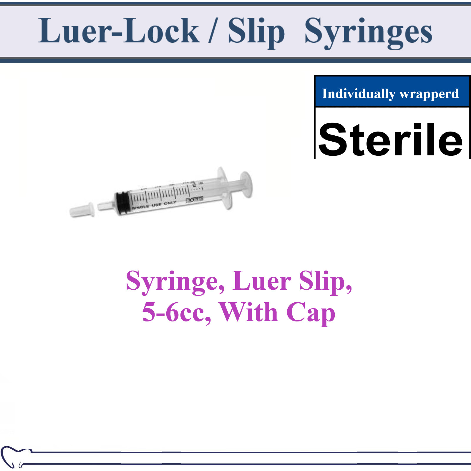 AMGoods 5cc / 5ml LUER SLIP or LUER LOCK SYRINGES STERILE SYRINGE, NO NEEDLE!