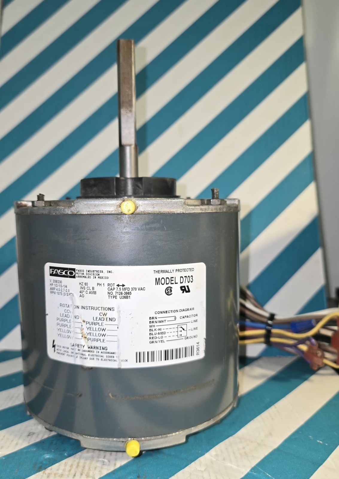 Direct Drive Blower Motor D703 FASCO 1075 RPM 1/2 HP TIPE U26B1. TESTED