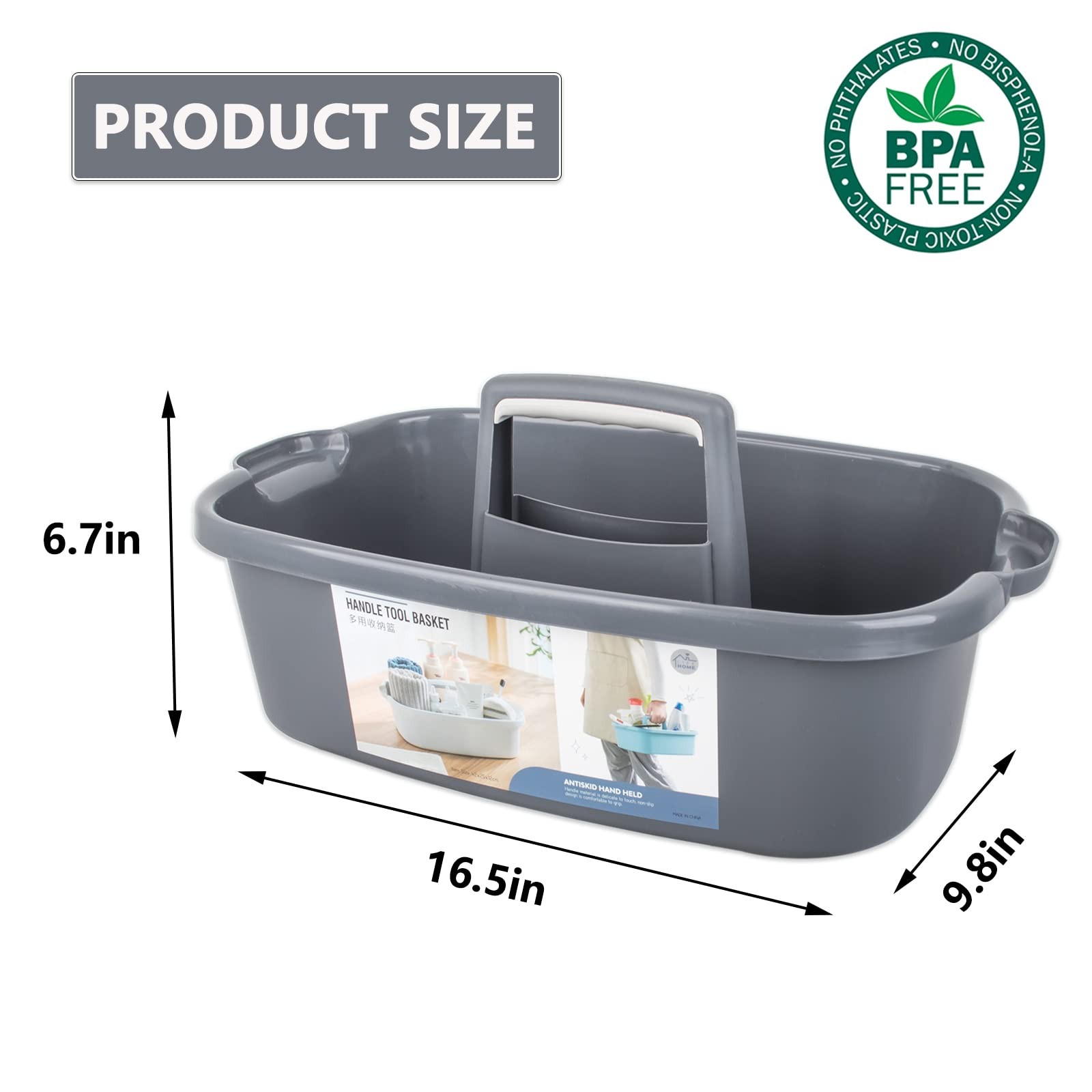 Large Cleaning Supplies Caddy Portable Shower Caddy Basket Dark Gray | Sturdy