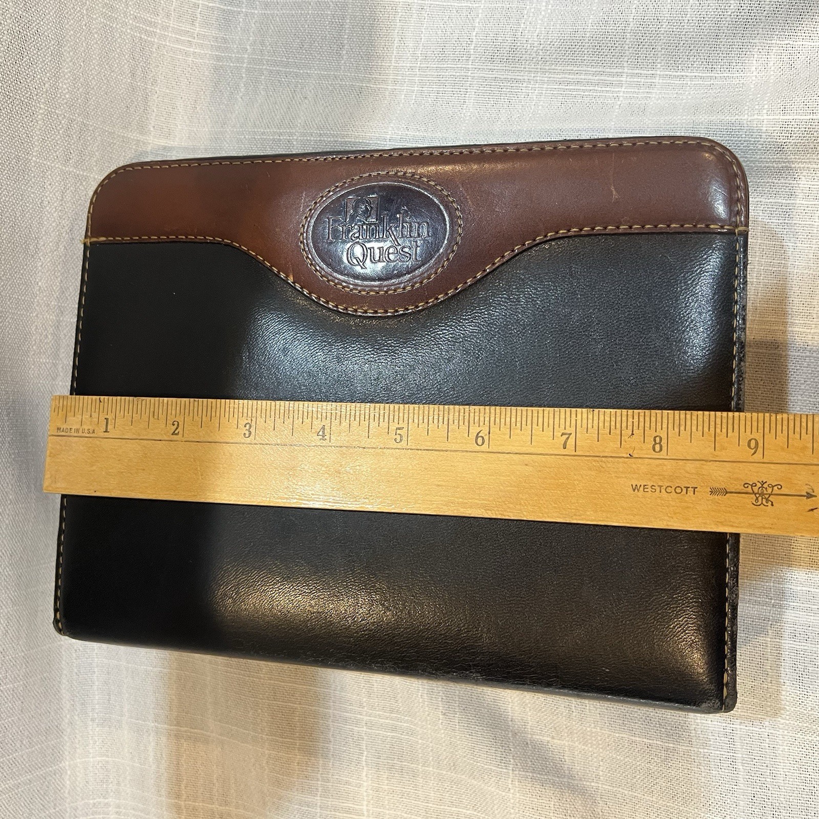 Franklin Quest Woodman Planner Full Zip 6 Ring Leather Organizer Binder VINTAGE