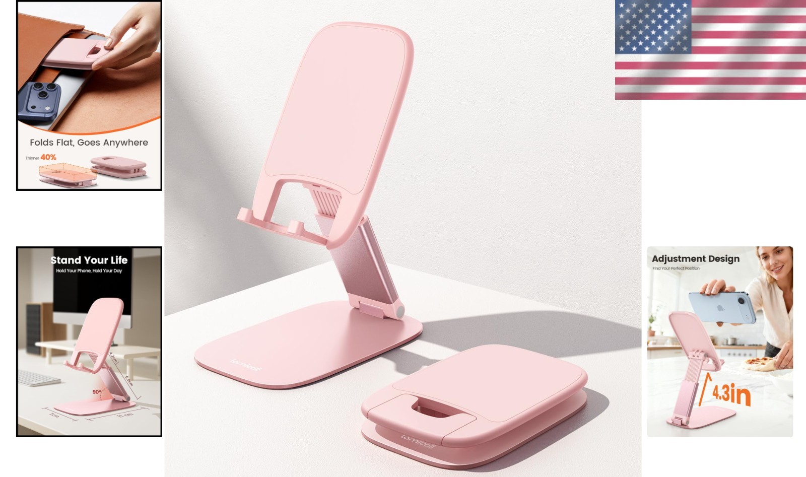 Ultra-Slim Pink Phone Stand – Adjustable & Portable Desk Accessory for Women