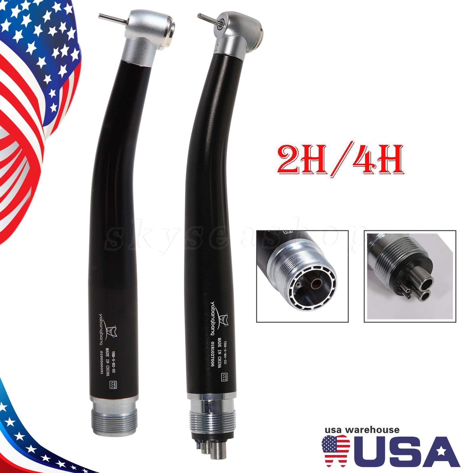 Dental High Speed Handpiece Air Turbine Push Button 2/4 Hole Yabangbang Black