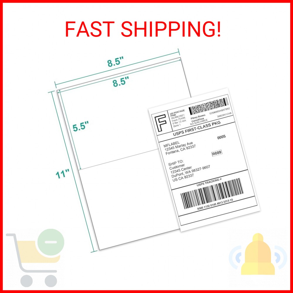 MFLABEL Half Sheet Shipping Labels – 200 Self Adhesive Sticker Sheets for Laser