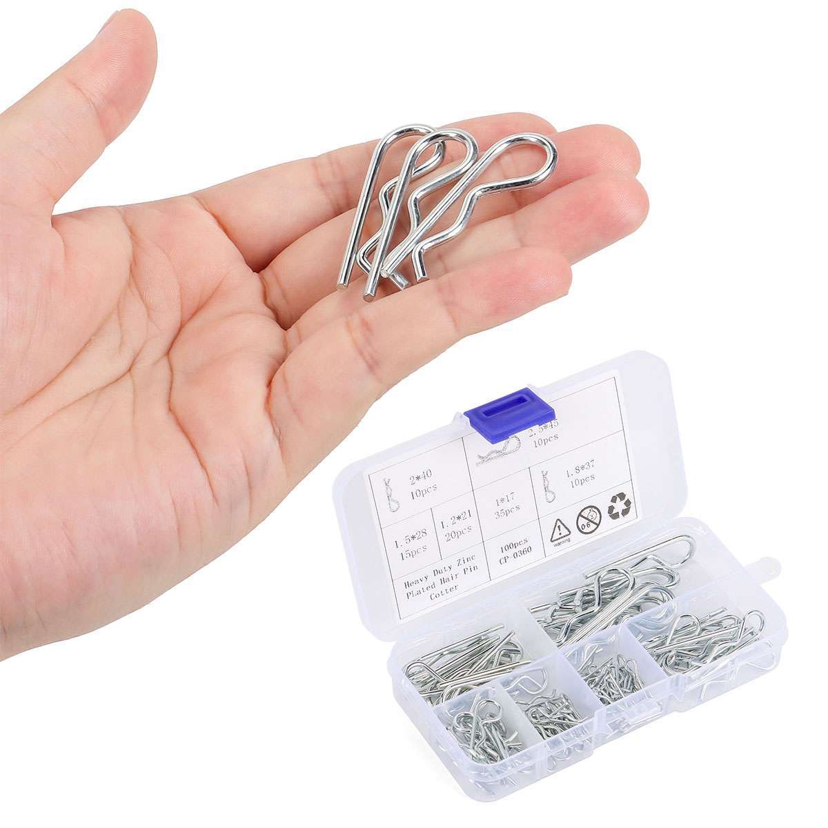 100 Pcs Cotter Pins Assortment Kit Hitch Pin Clip Locking R Hairpin Mower Deck
