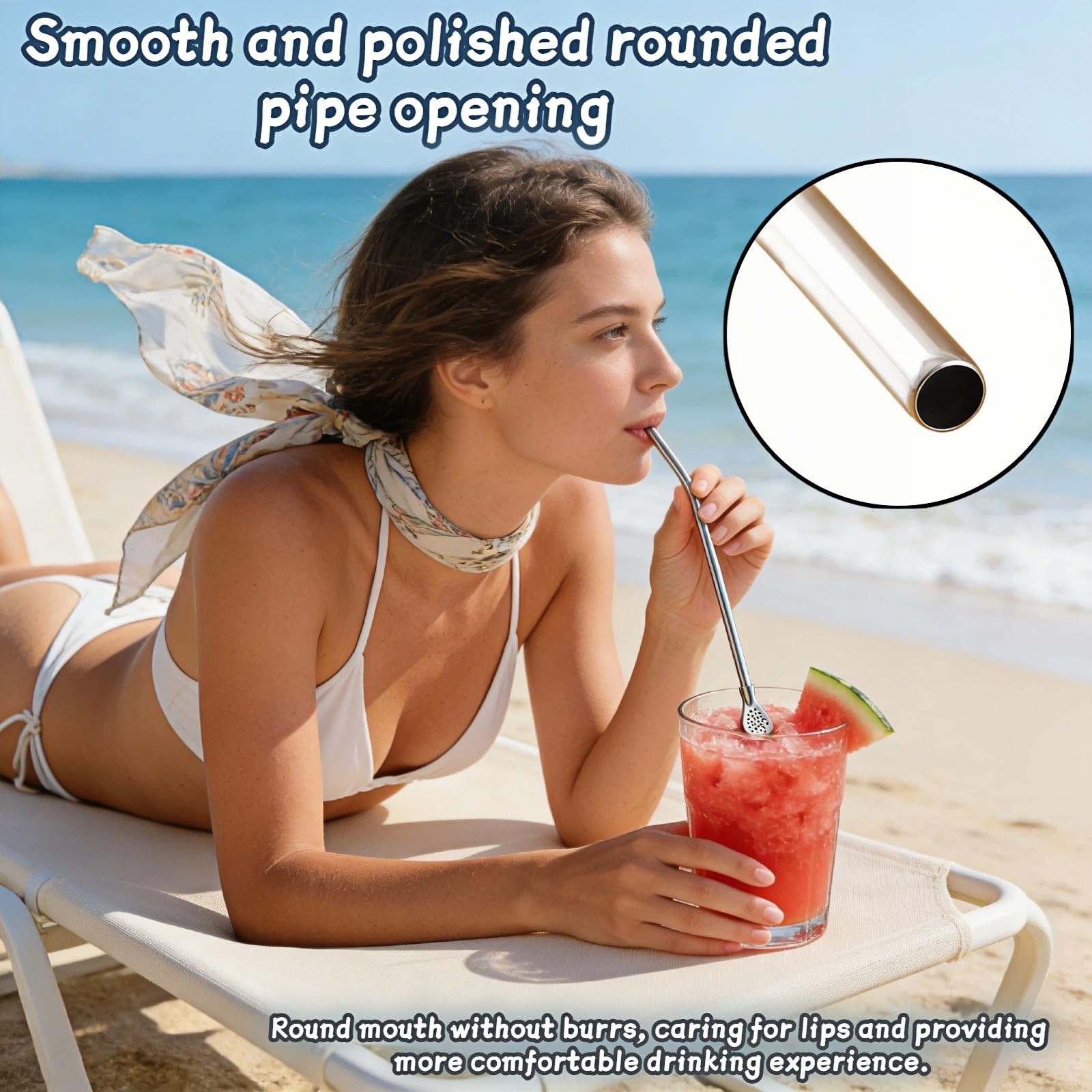 Stainless Steel Filter Straw Spoon, 2-in-1 Reusable Metal 9.65 Inches, Silver