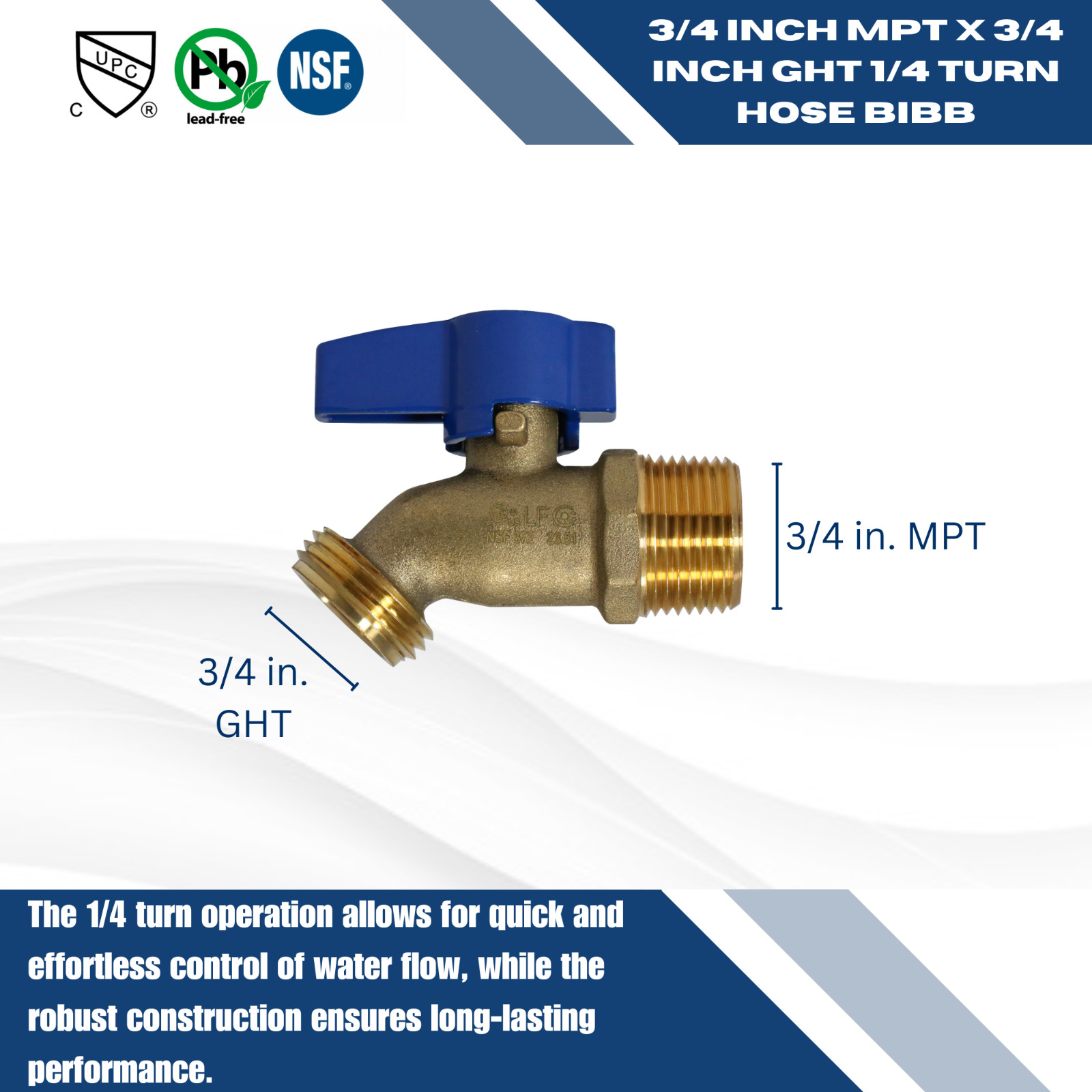 10 – 3/4 MALE THREADED HOSE BIBB NOKINK, WATER, OIL 125 PSI (LEAD FREE BRASS)