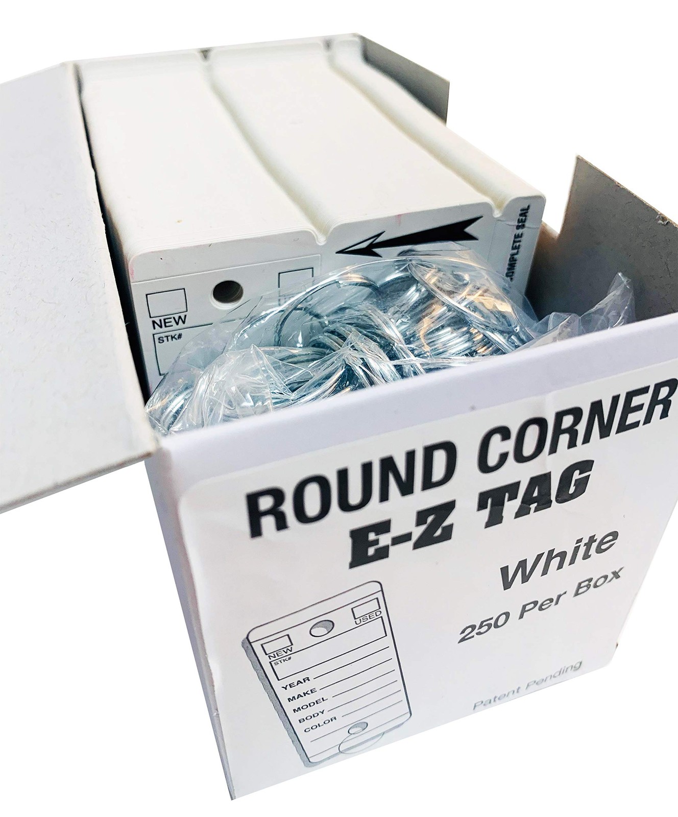Round Corner Car Key Tags E-Z Tag White Pack of 250