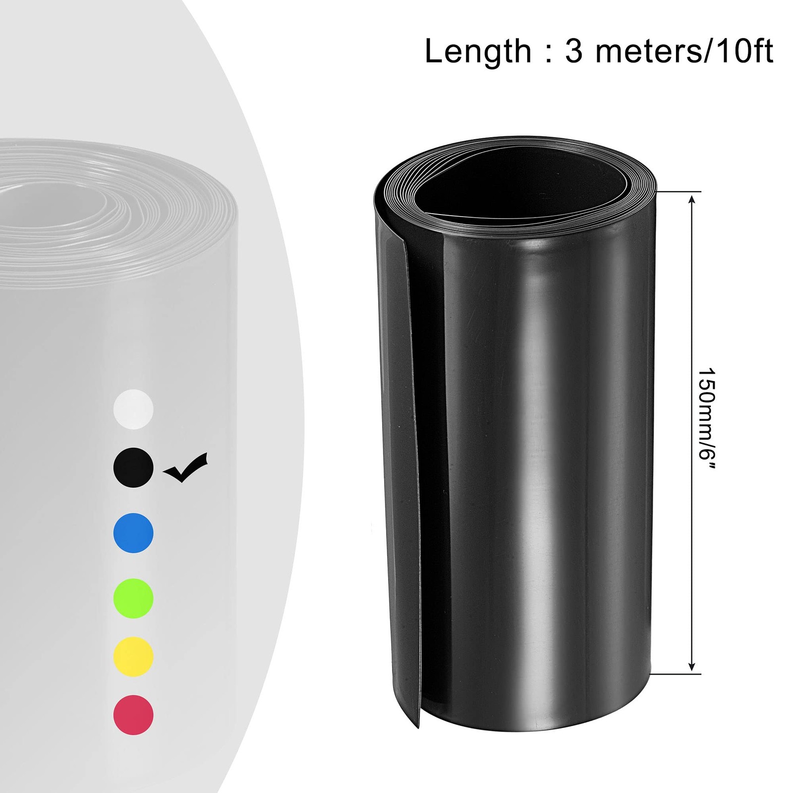 Battery Wrap PVC Heat Shrink Tubing 95mm Dia 150mm Flat 10 Ft 3 Meters Black