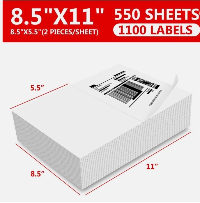 1000 Value 8.5″ X 5.5″ Half Sheet Self Adhesive Shipping Labels 2 Per Sheet