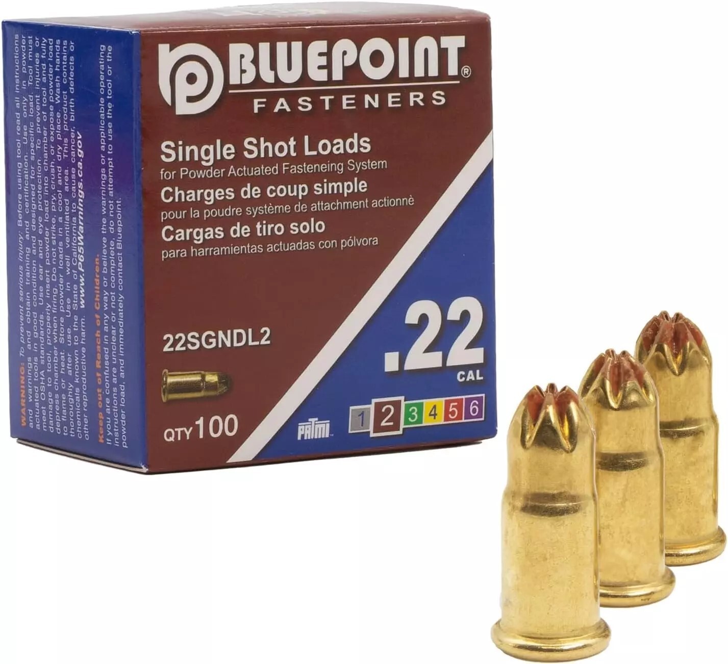 BLUEPOINT .22 Cal Brown Neck down Single Shot Powder Load for Powder Actuated Fa