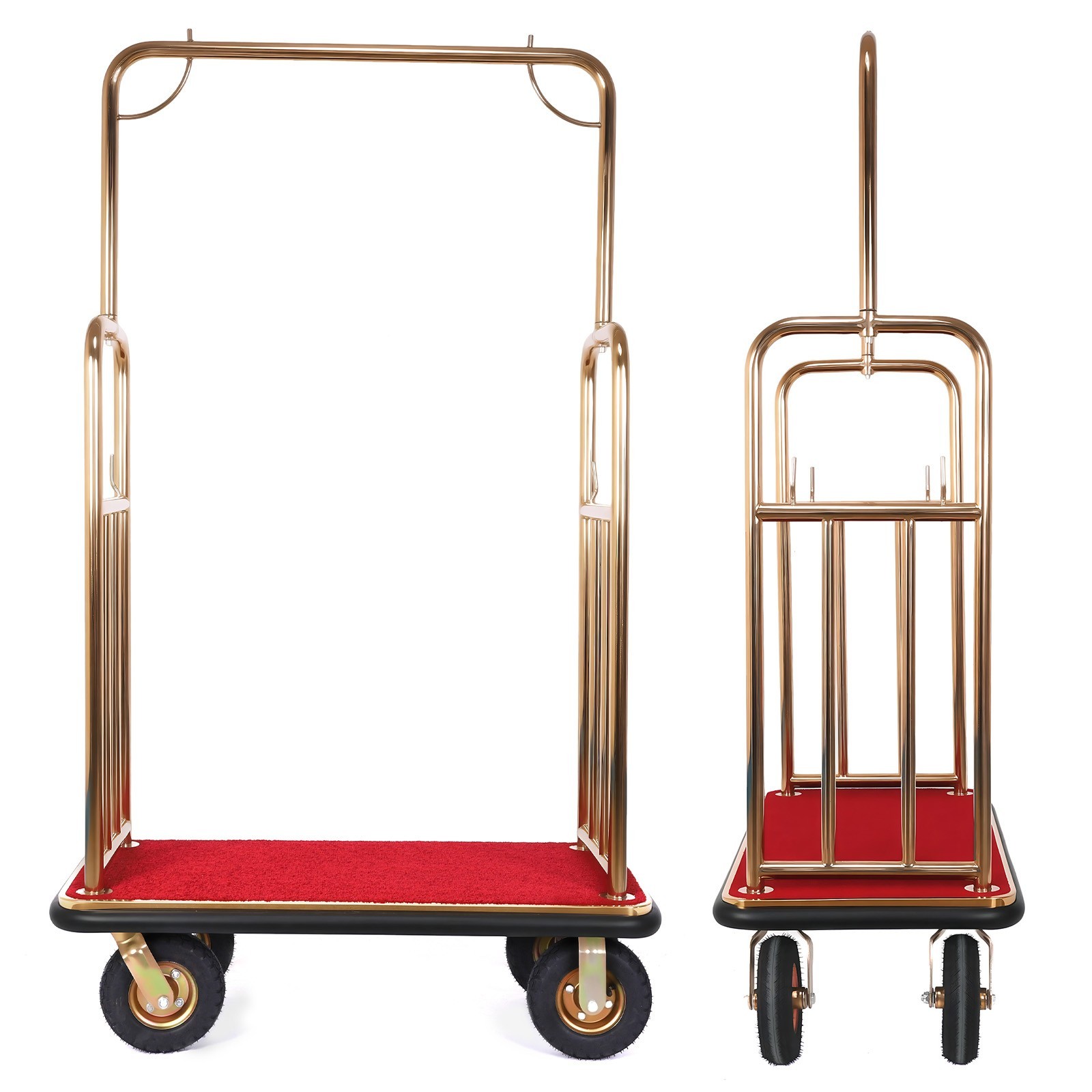 Hotel Luggage Cart 1200 lbs Capacity Stainless Steel Bellman Cart with 8″ Wheels