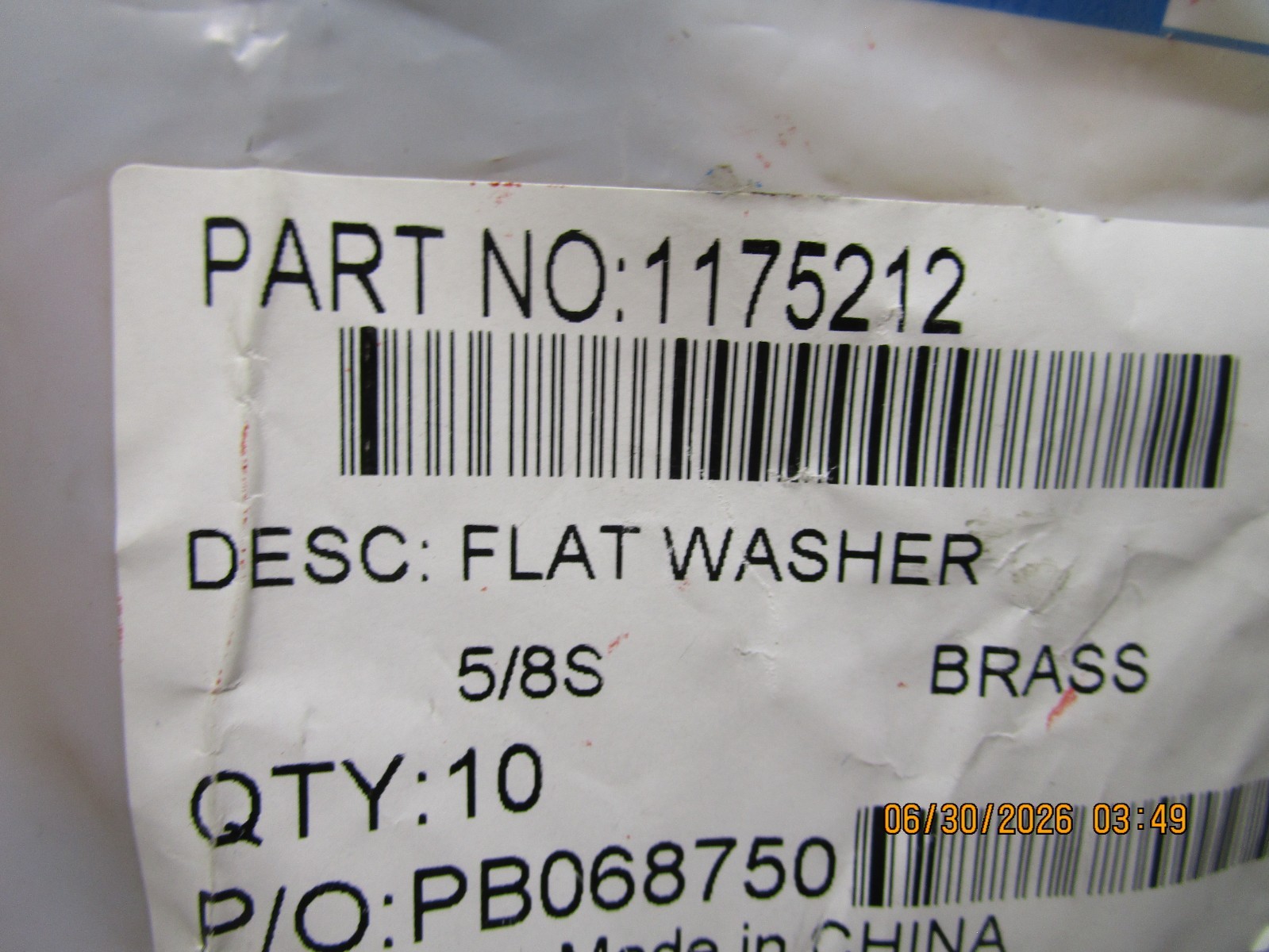 5/8″ Brass Small OD Flat Washer QTY 10