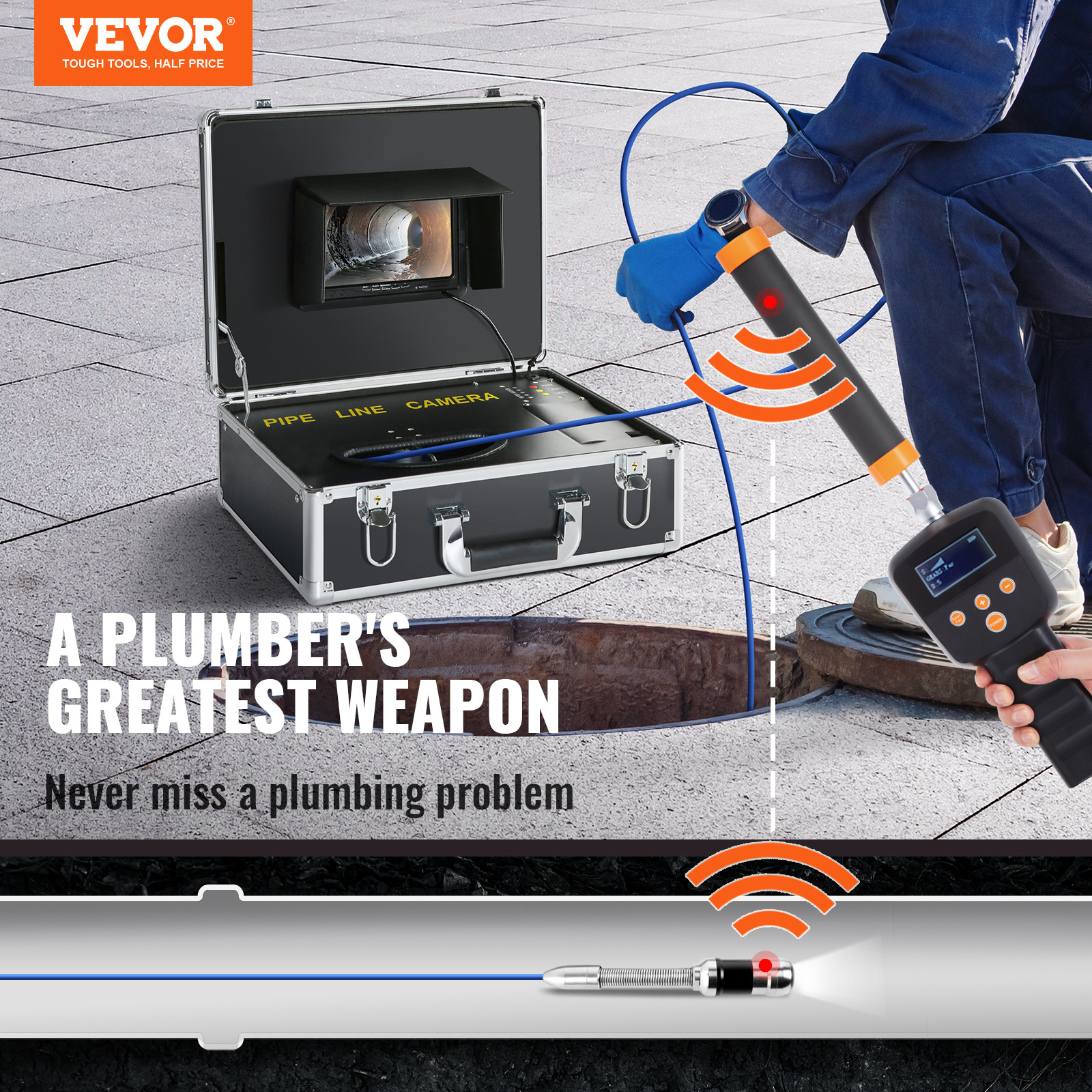 7″ 30m/100ft Sewer Camera Pipe Inspection Camera 1000TVL 512Hz Locator