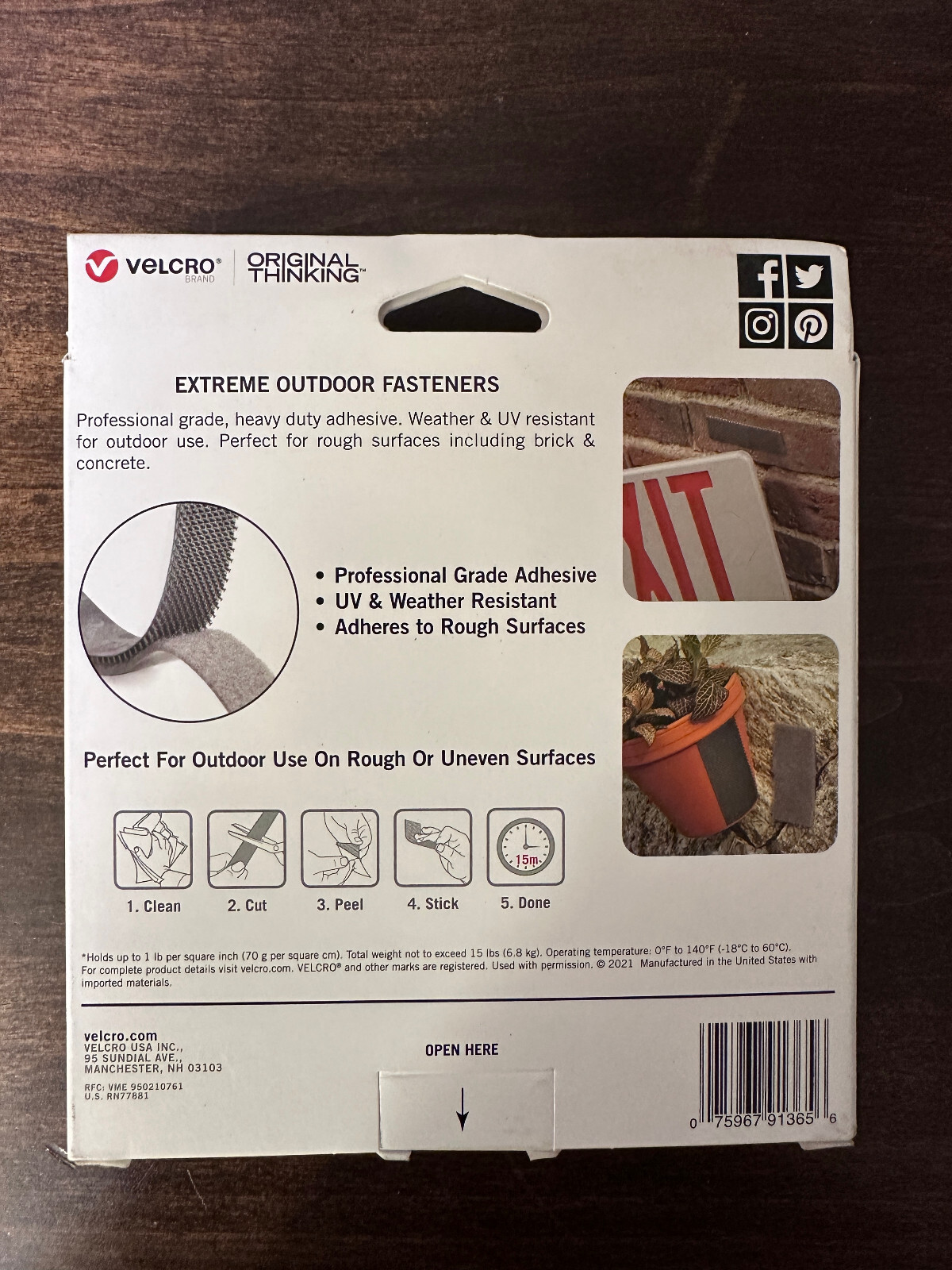 VELCRO Extreme Outdoor Strong Fastener Sticky Back Tape Roll 10Ft Gray BRAND-NEW