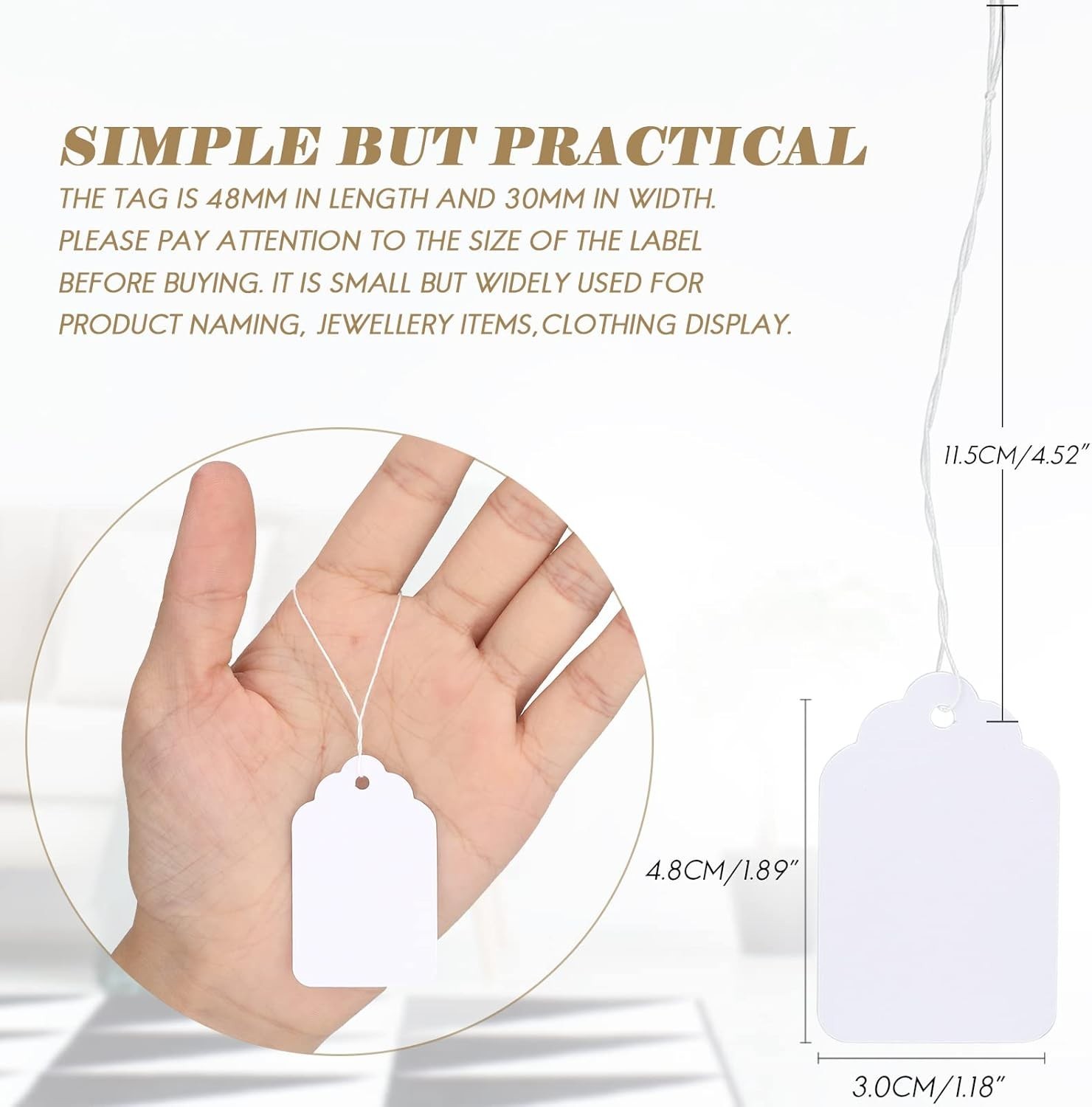Writable Blank Hangtags with Twine – 500 Count Matte White Price Tags 1.2×1.9 in