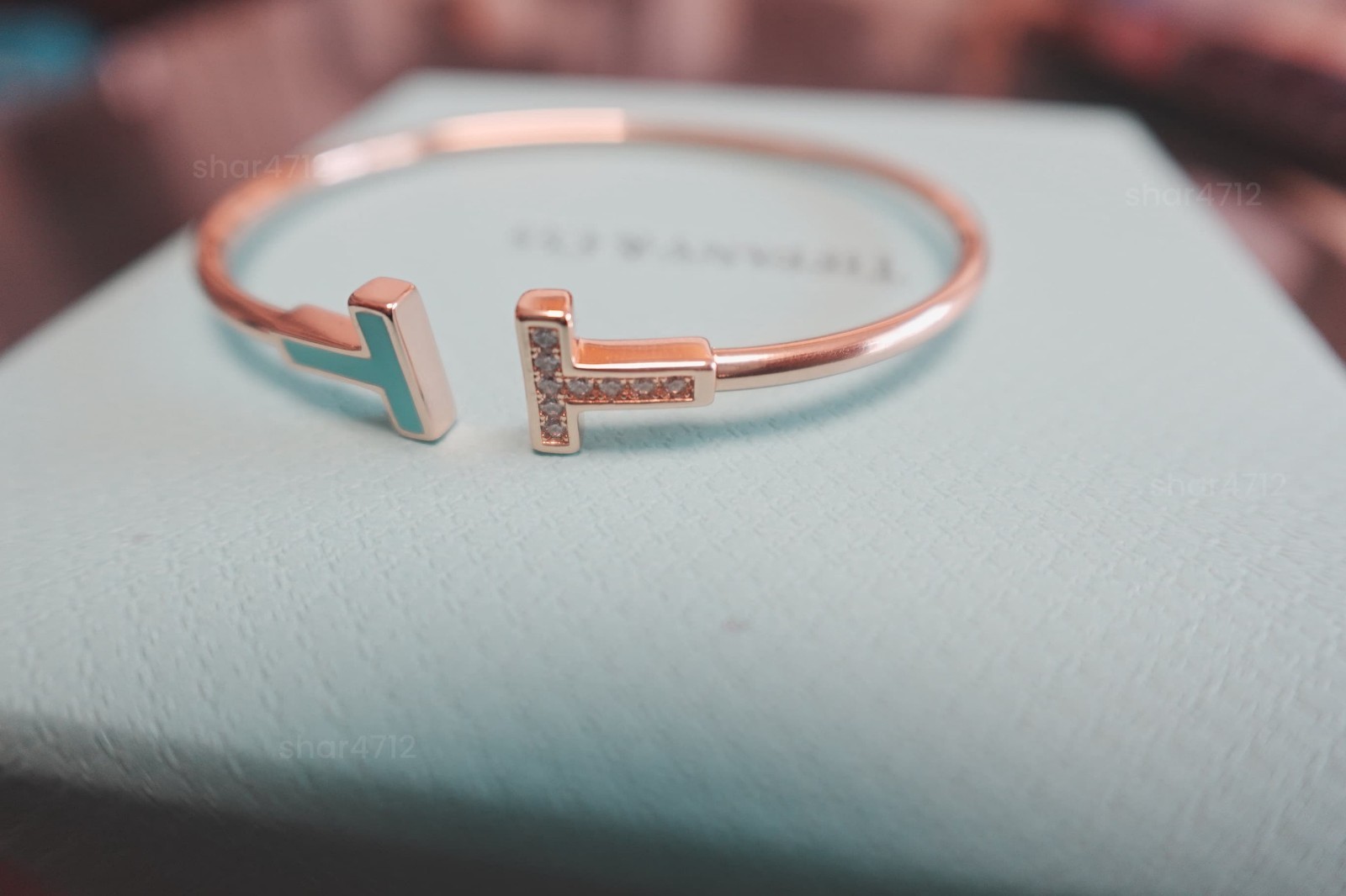 NewTlffany Co.18K rose Gold Diamond Turquoise Enamel Bracelet 7” W/ Box