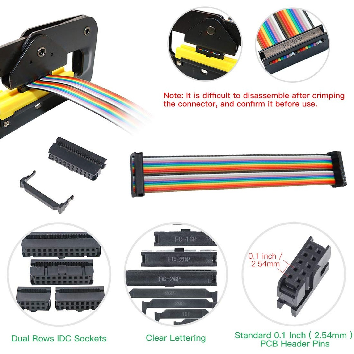 49-Piece IDC Cable Connector Kit with Crimping Tool Flat Ribbon Cable Connectors