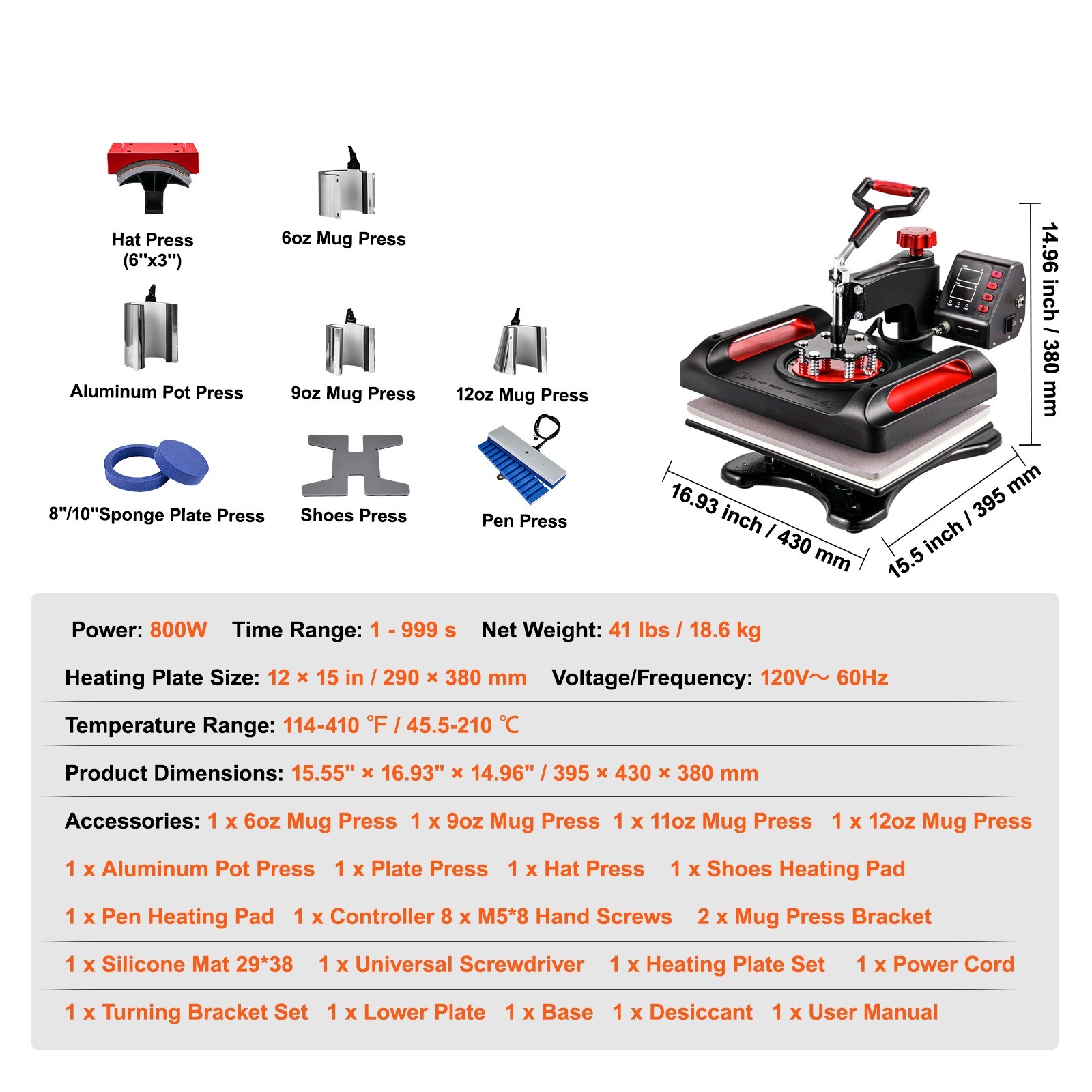 Heat Press Machine Sublimation Machine 15 x 12 Inch 11 In 1 Kit Heat Press