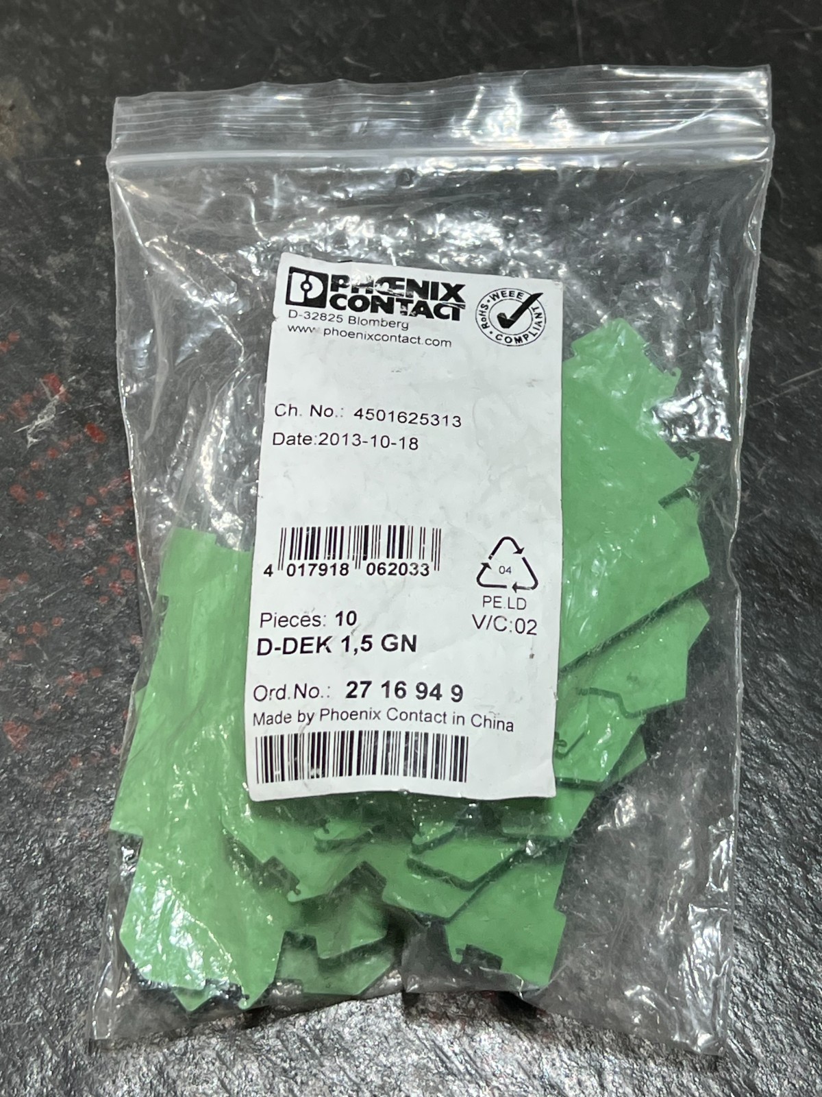 phoenix 2716949 nos poor packaging bag of 10pcs d-dek1,5gn