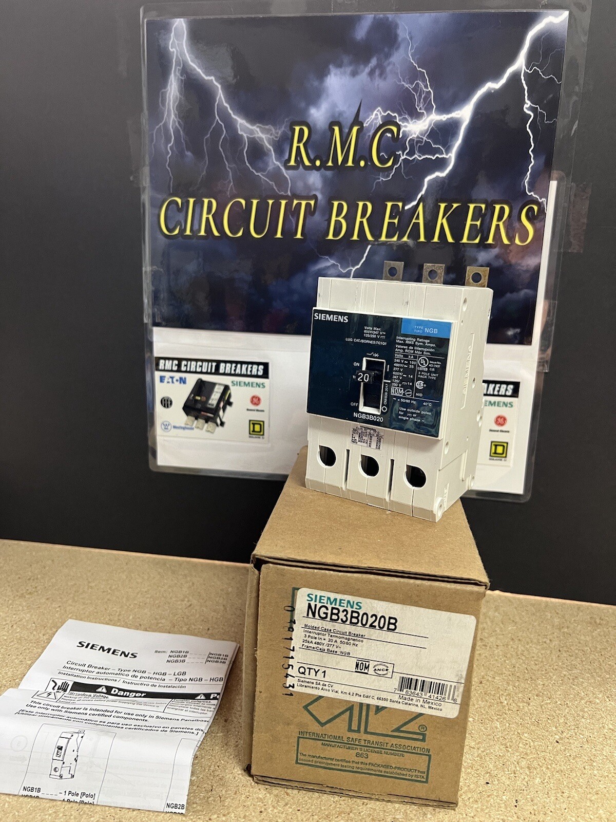 NEW NGB3B020B Siemens 3 Pole 20 Amp 480V 25KA Circuit Breaker