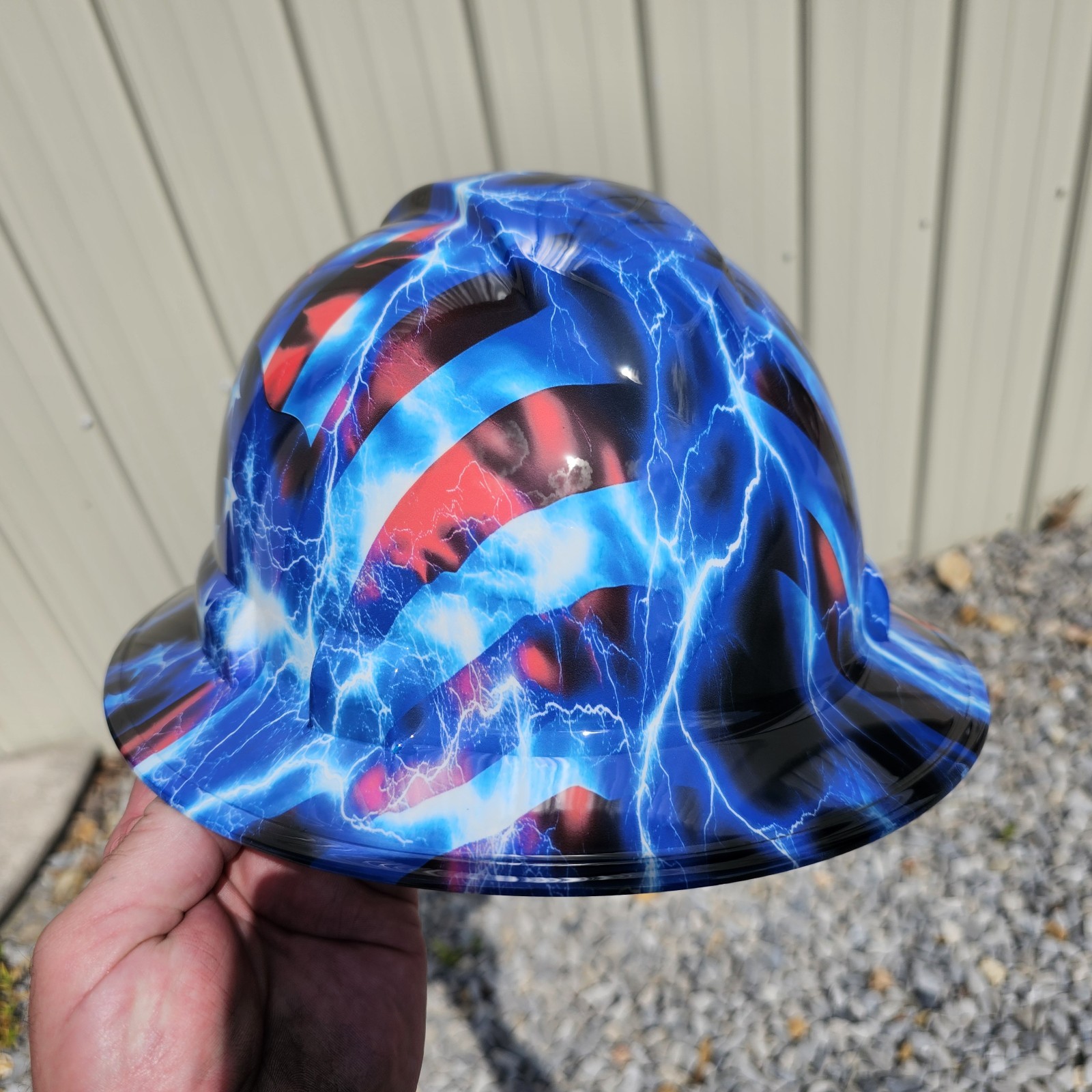 full brim hard hat custom hydro dipped IN AMERICAN THUNDER ⚡ USA LIGHTNING NEW