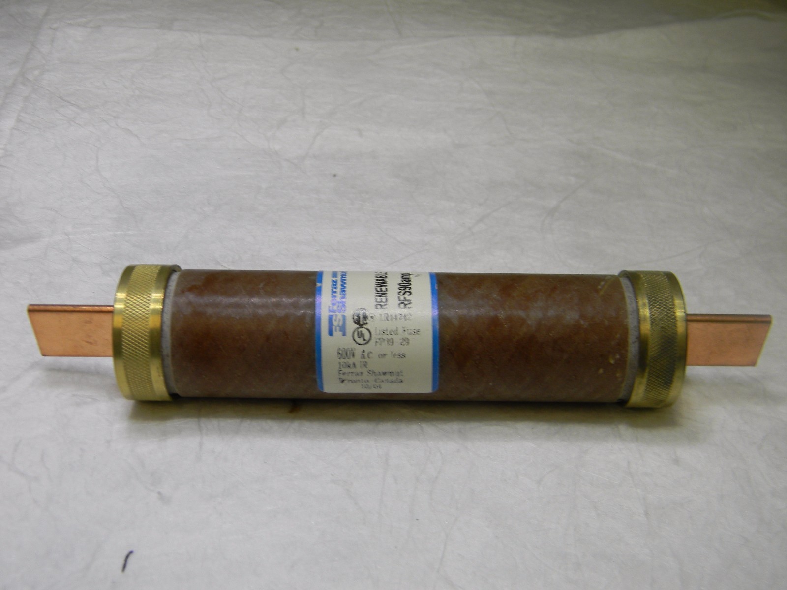 Ferraz Shawmut Renewable Fast Acting Fuse UL Class H 600V 90A 7.88″x1.31″ RFS90