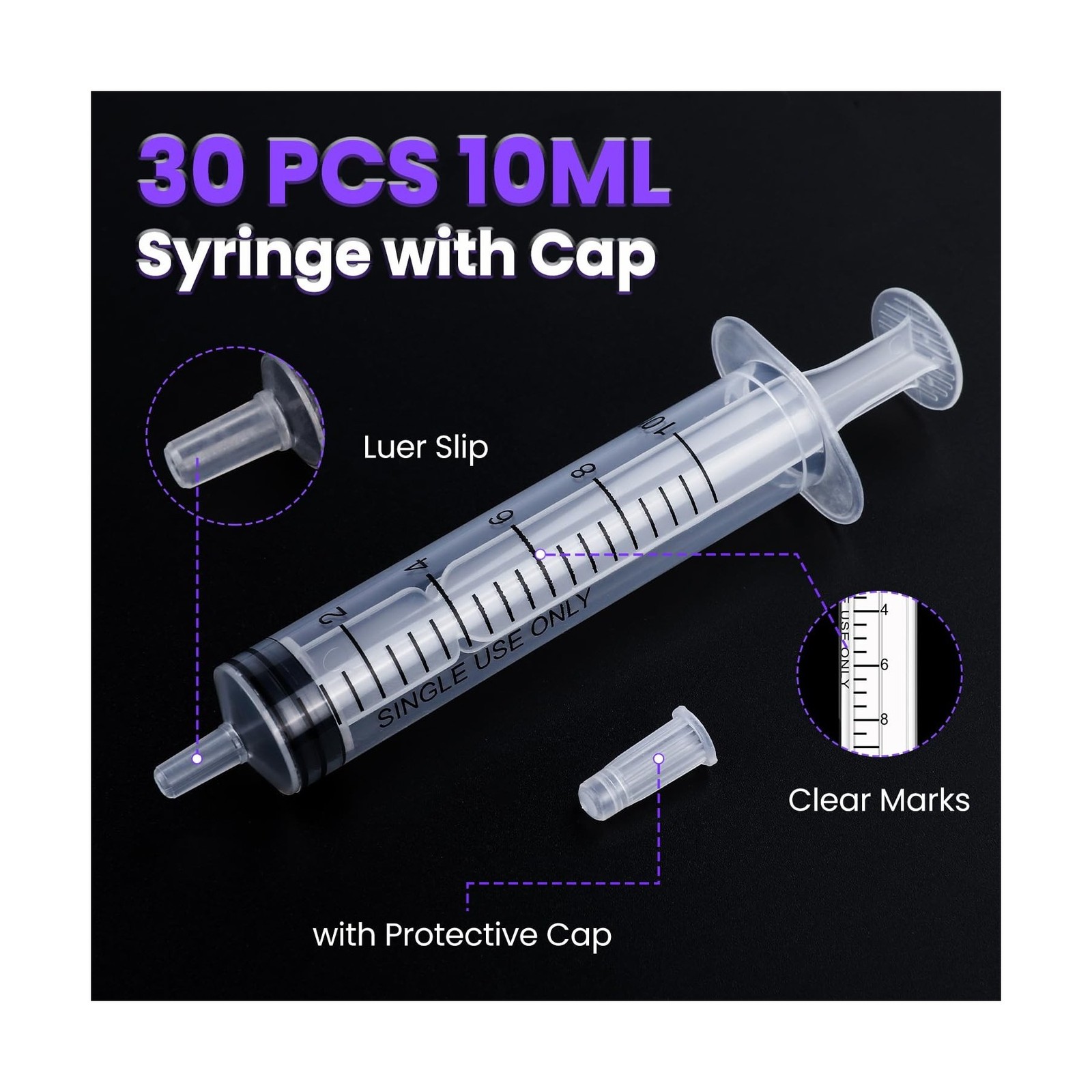 30 PCS 10ml Oral Syringe With Cap, Plastic Syringes without Needle for Medici…