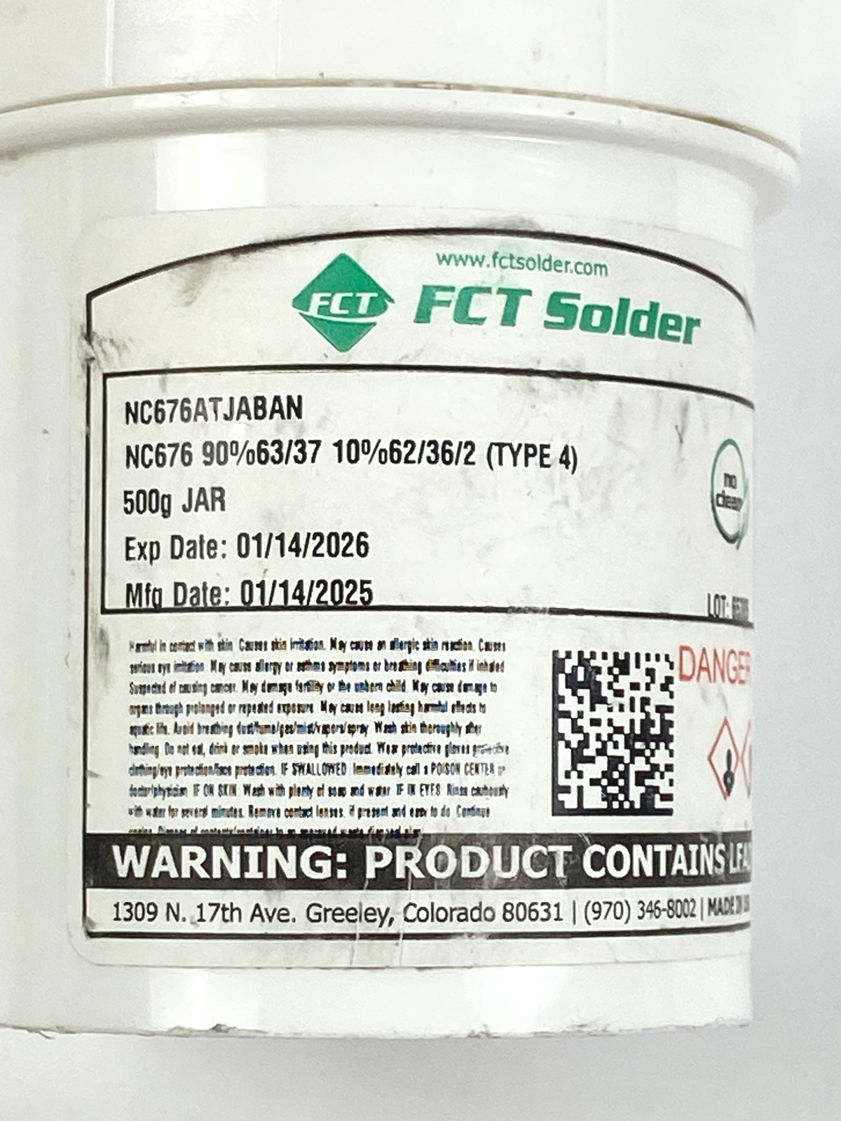 FCT Solder NC676 High Temp Solder Paste Type 4 500g Jar Set of 2