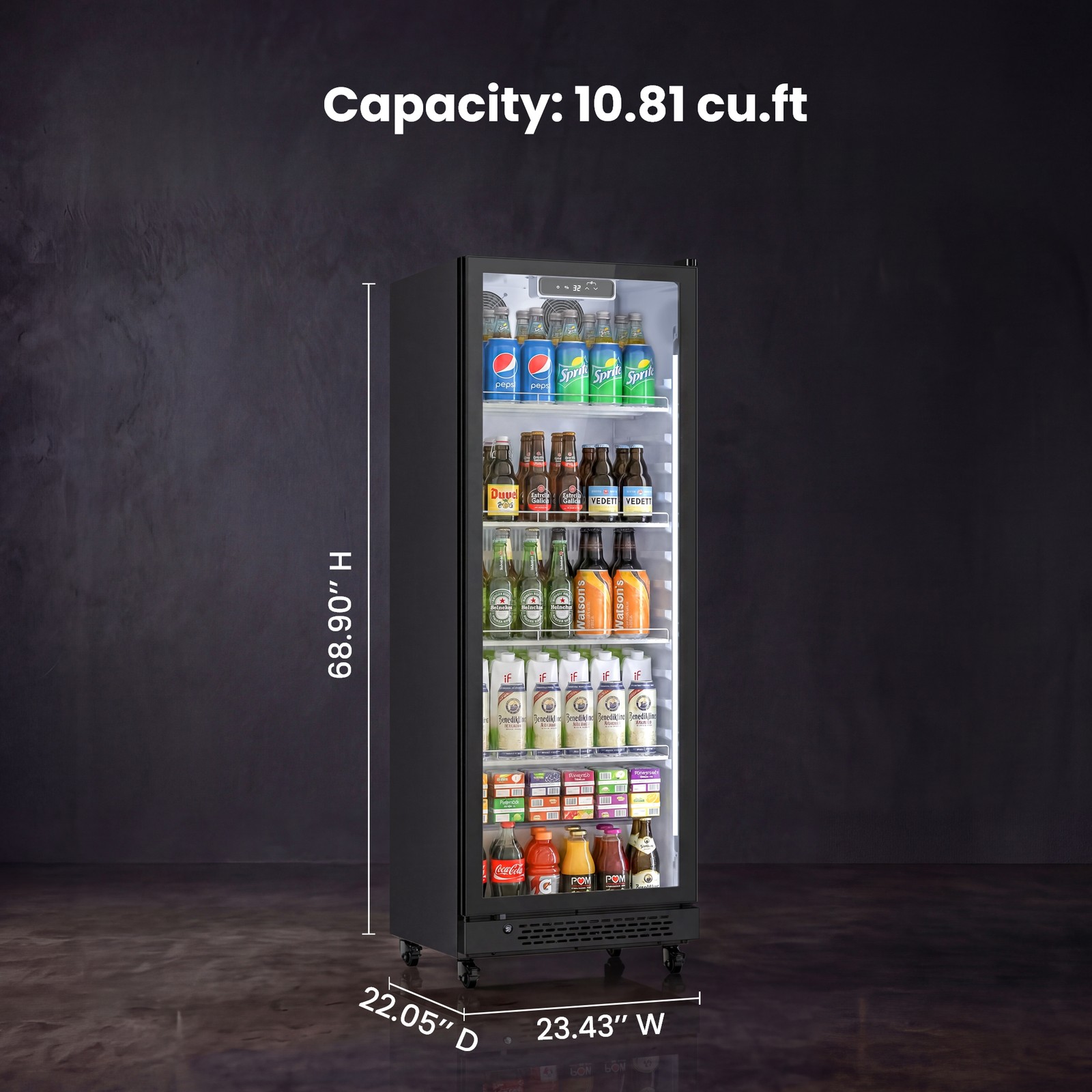 Yeego 12.18 Cu.ft Commercial Fridge 1 Glass Door Merchandiser Refrigerator Black