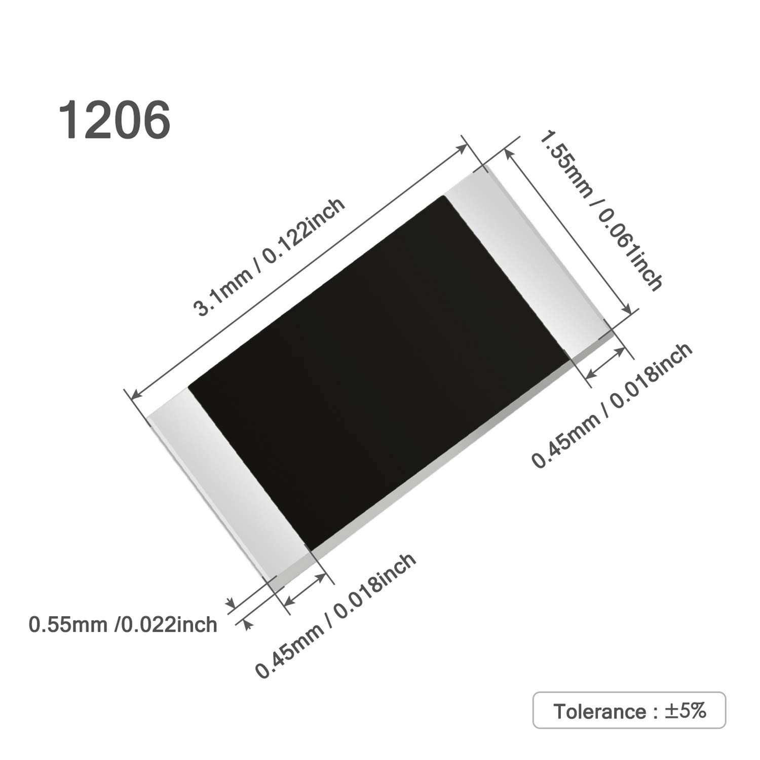 Kit de 1200 resistencias SMD 1206 de 0 a 10 MΩ y 60 valores 1/4W 0.25W ±1%