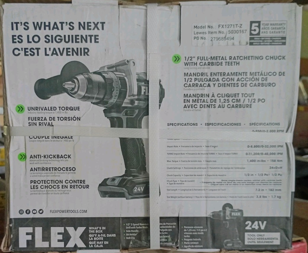 FLEX 24V Brushless 1/2″ Hammer Drill 1400 In-Lbs Torque FX1271T-Z