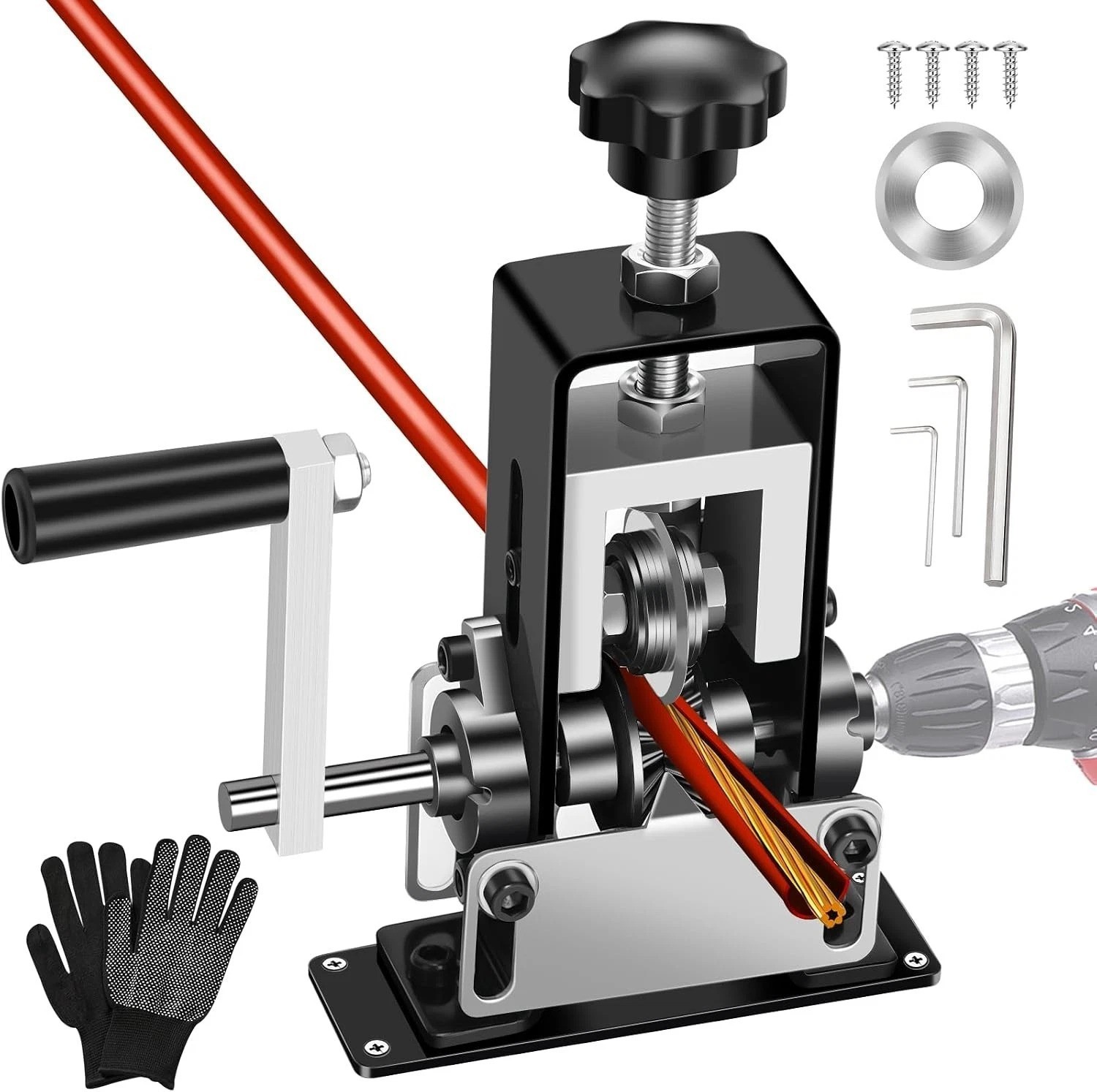 Dual-Drive Copper Wire Stripper: Drill Powered and Hand Crank Tool, 0.06″ to 1″