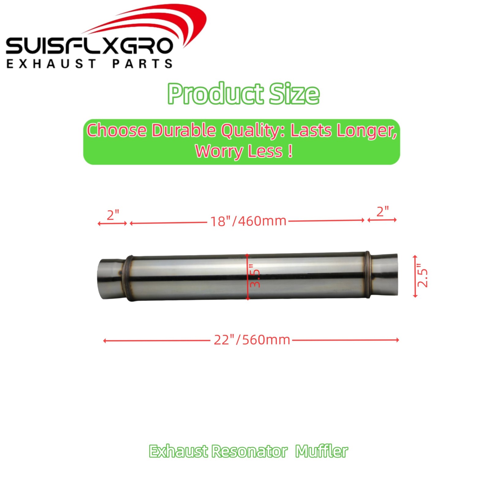 Exhaust Resonator, Straight Gasflow Design, Quiet and Deep Sound Muffler, Mad…