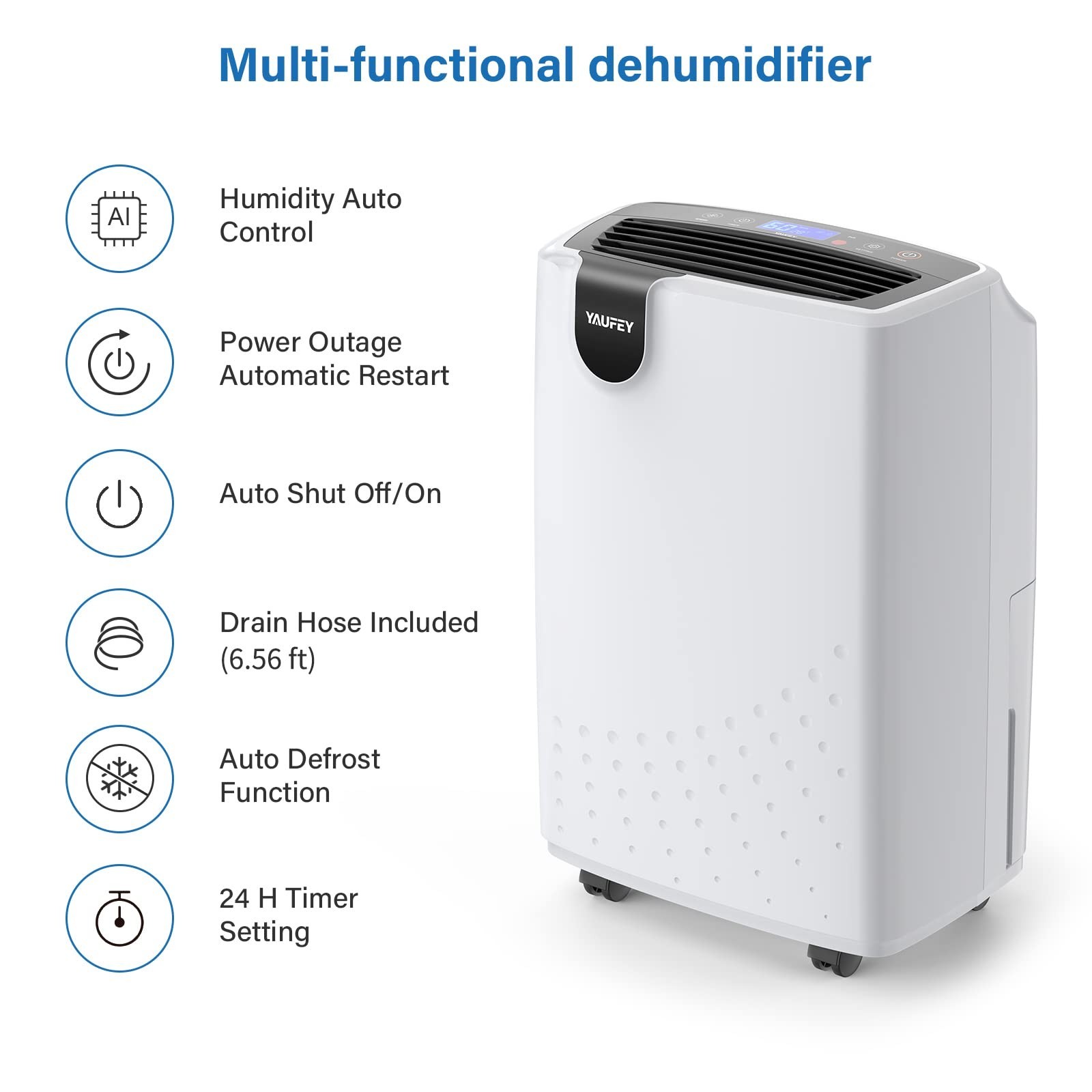 Yaufey 2500 Sq. Ft. Dehumidifier for Home and Basements with Auto or Manual D…