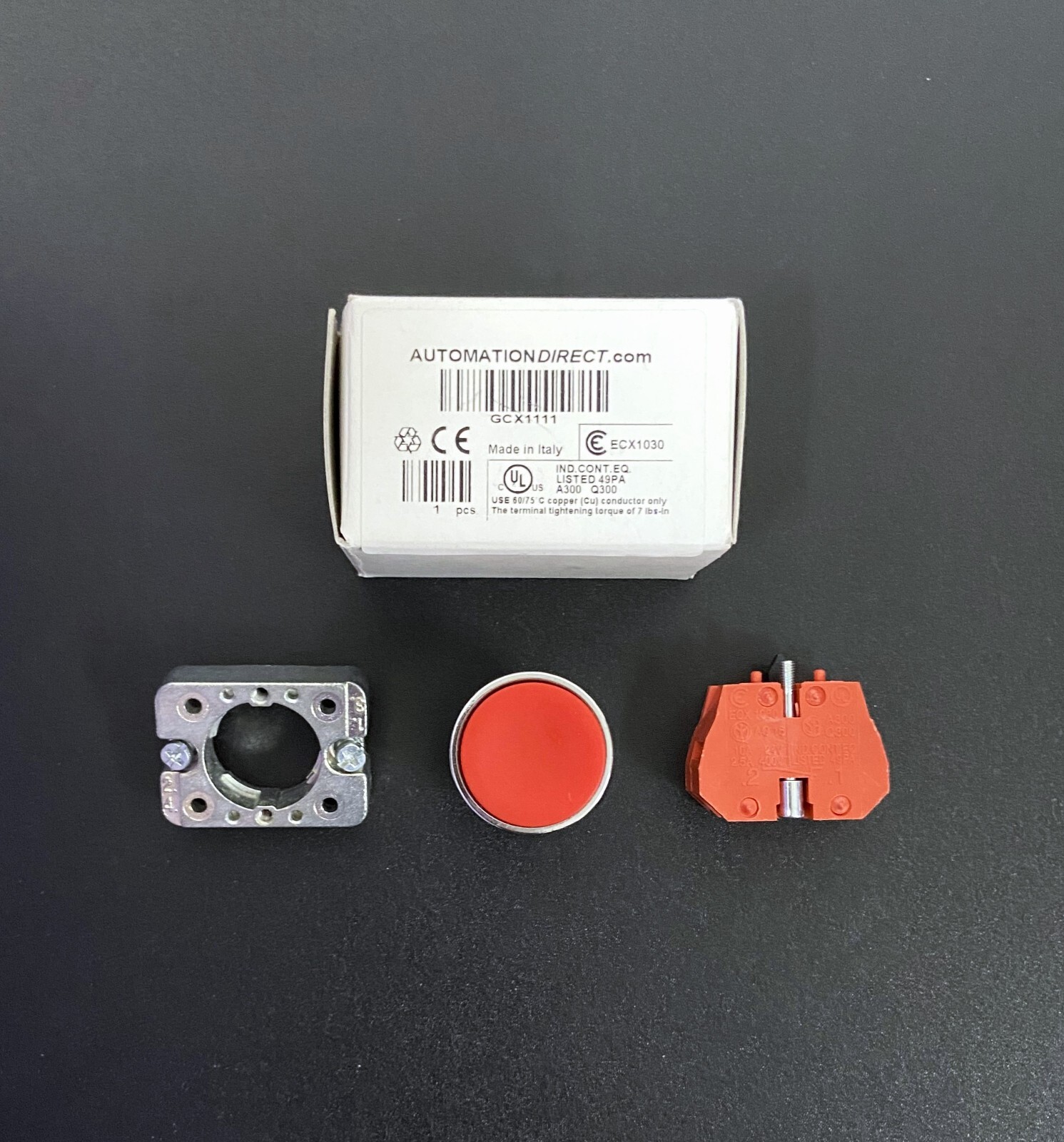 Automation Direct GCX1111 22mm Pushbutton Momentary Extended Red w/ ECX1030